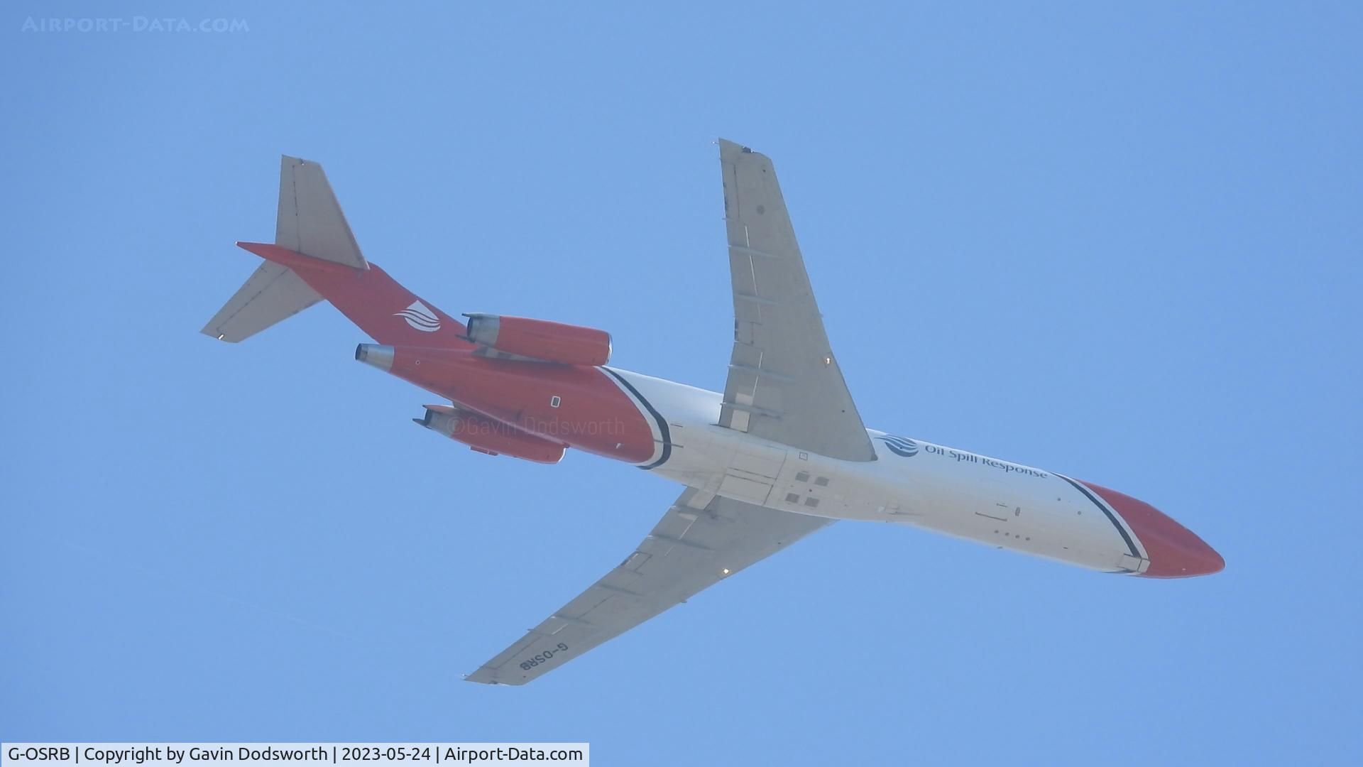 G-OSRB, 1983 Boeing 727-2S2F C/N 22929, Over Darlington on May 24th 2023 on a local training flight from Teesside Airport