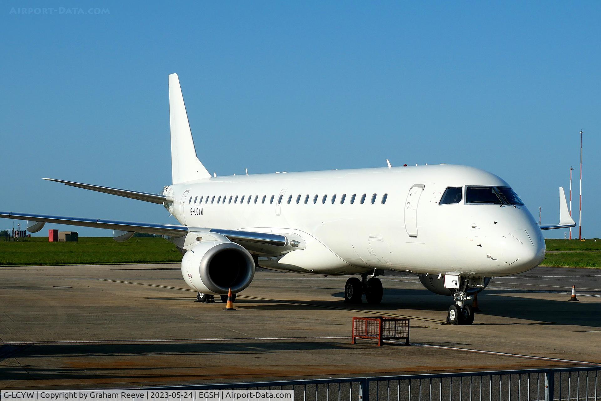 G-LCYW, 2008 Embraer 190SR (ERJ-190-100SR) C/N 19000163, On stand at Norwich.