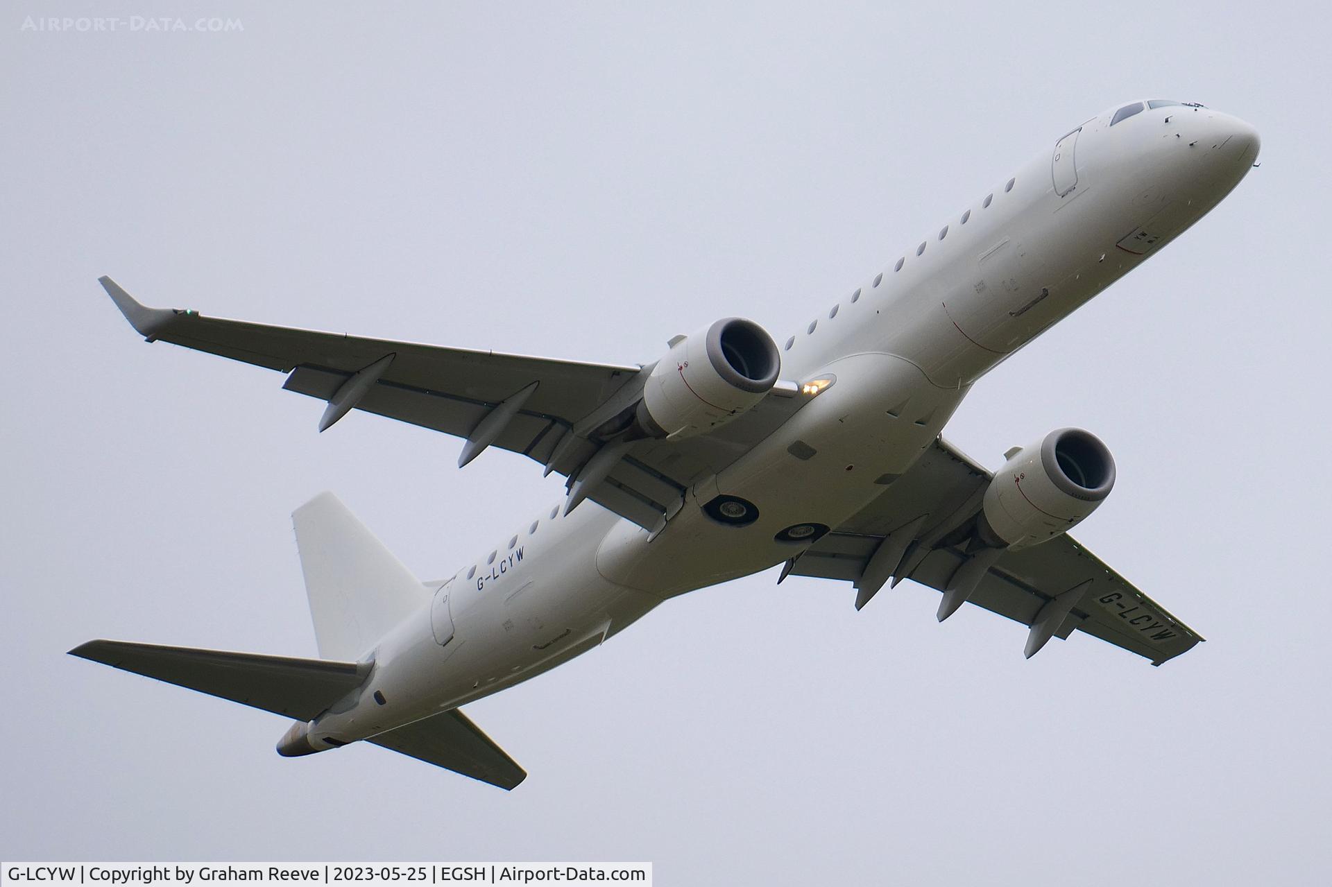 G-LCYW, 2008 Embraer 190SR (ERJ-190-100SR) C/N 19000163, Departing from Norwich for Athens.