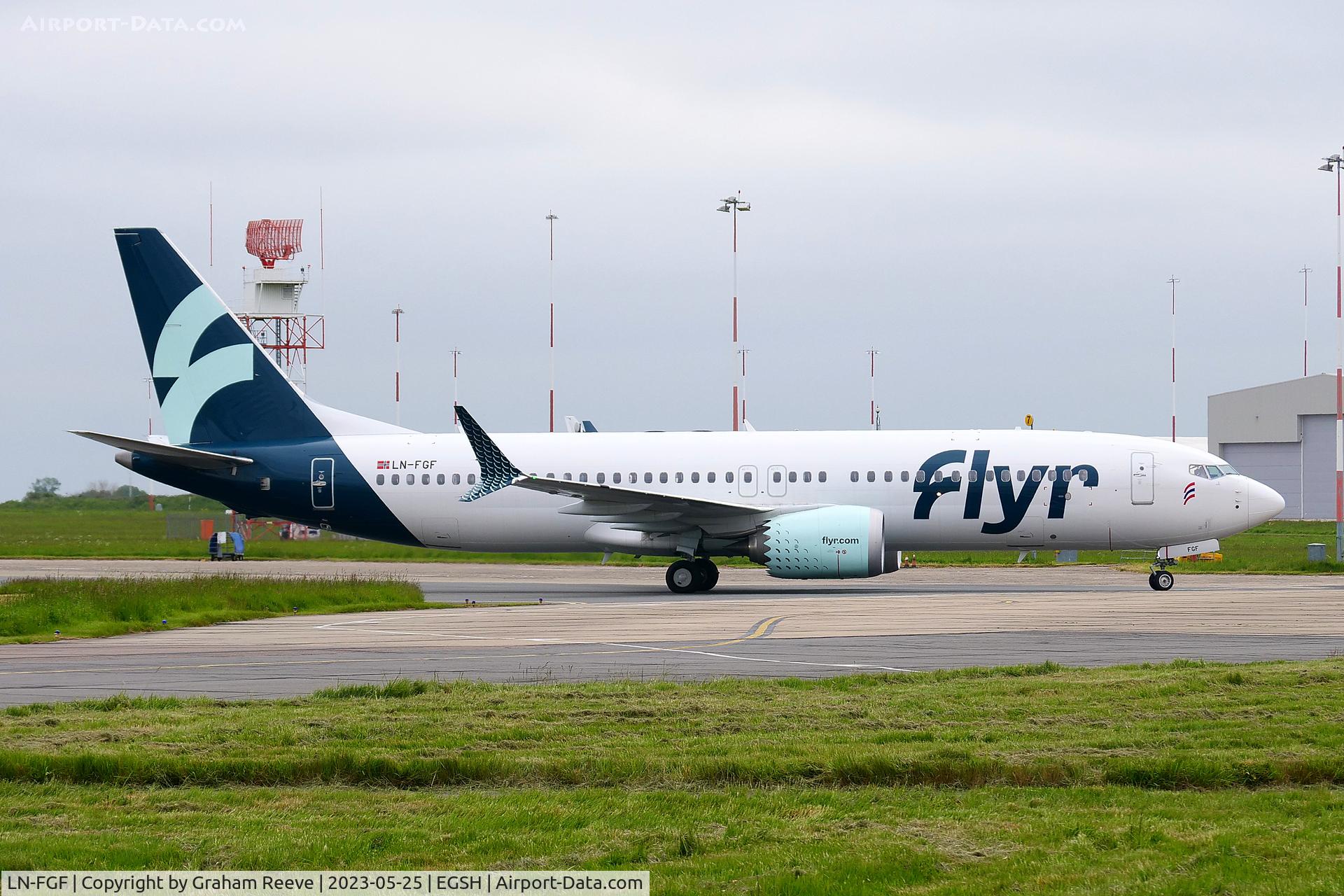 LN-FGF, 2022 Boeing 737-8 MAX C/N 43324, Just landed at Norwich.