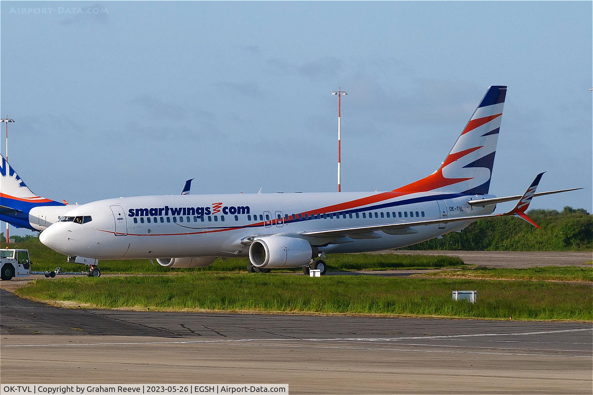 OK-TVL, 2010 Boeing 737-8FN C/N 37076, Under tow at Norwich.