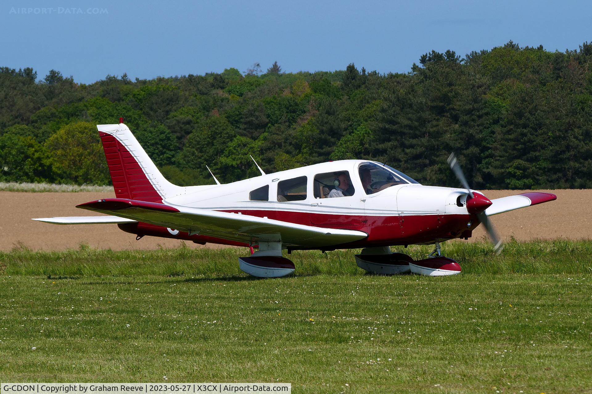 G-CDON, 1982 Piper PA-28-161 Cherokee Warrior II C/N 28-8216185, Just landed at Northrepps.
