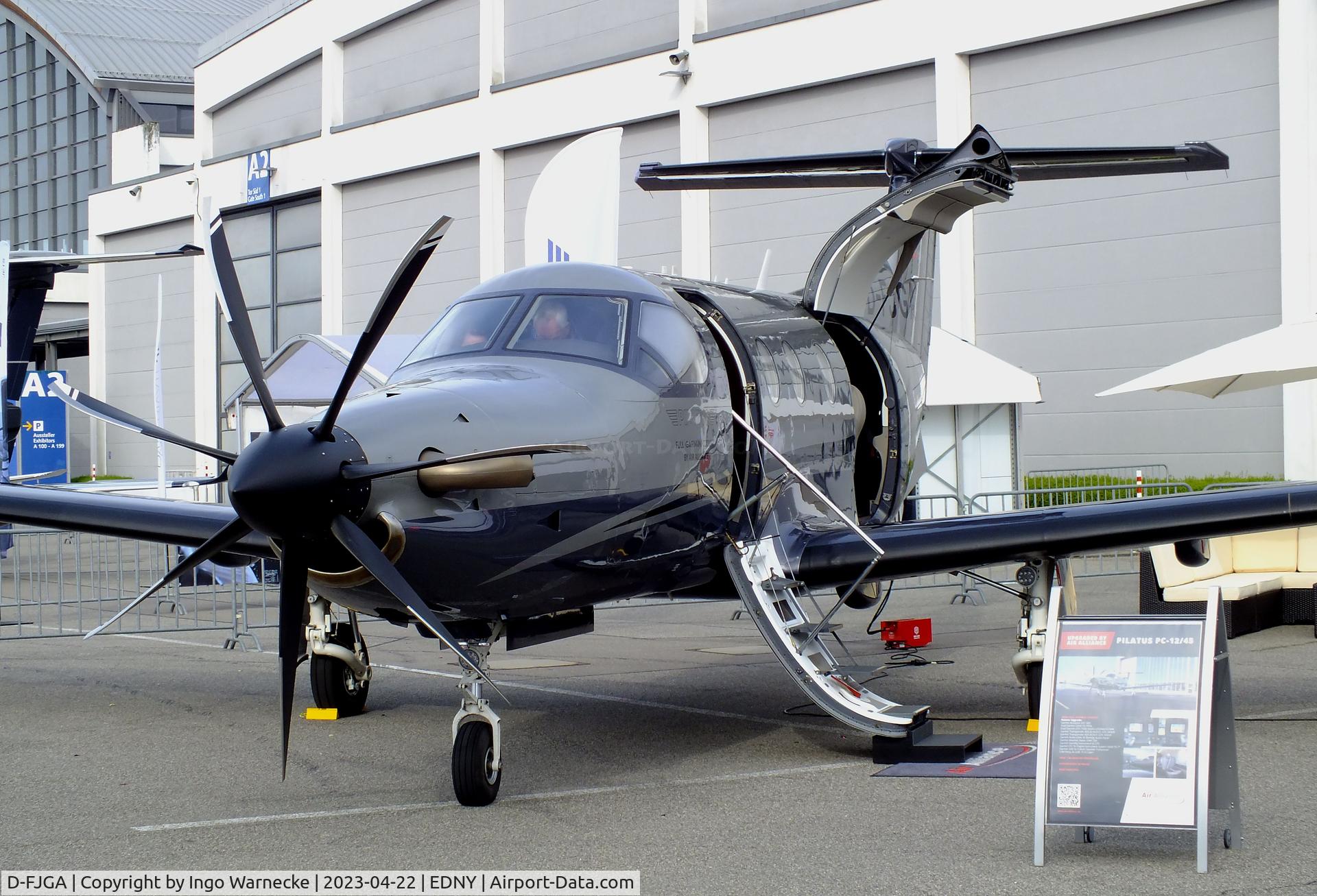 D-FJGA, 2002 Pilatus PC-12/45 C/N 477, Pilatus PC-12/45 with 7-bladed MT propeller at the AERO 2023, Friedrichshafen
