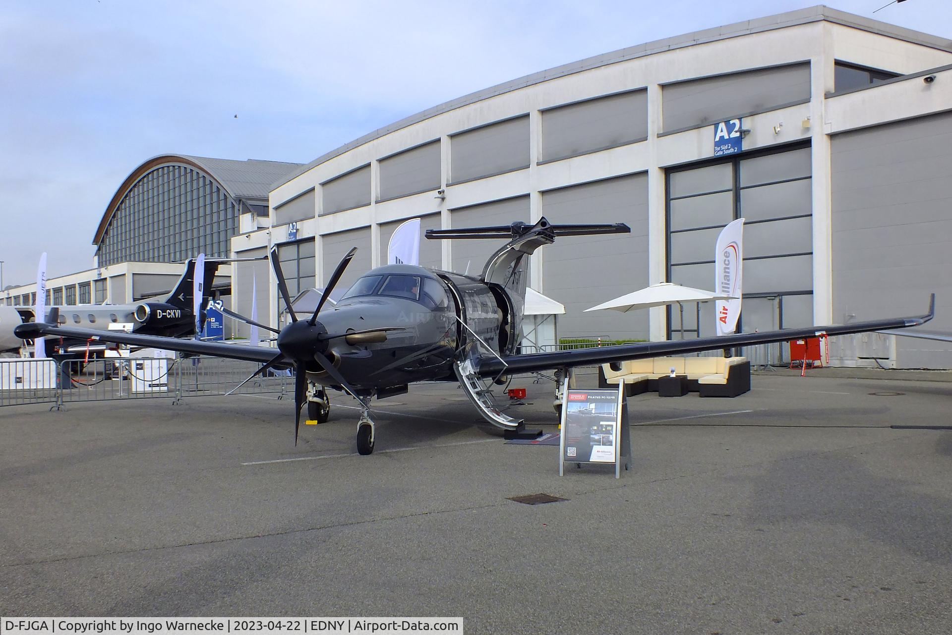 D-FJGA, 2002 Pilatus PC-12/45 C/N 477, Pilatus PC-12/45 with 7-bladed MT propeller at the AERO 2023, Friedrichshafen