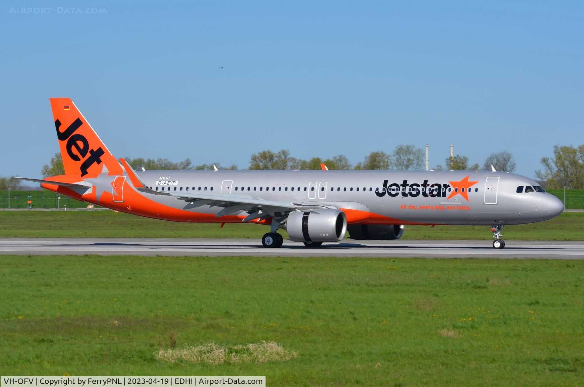 VH-OFV, 2023 Airbus A321-251NX C/N 11301, Jetstar A321N performing runway testes with test reg D-AZYP in Hamburg XFW