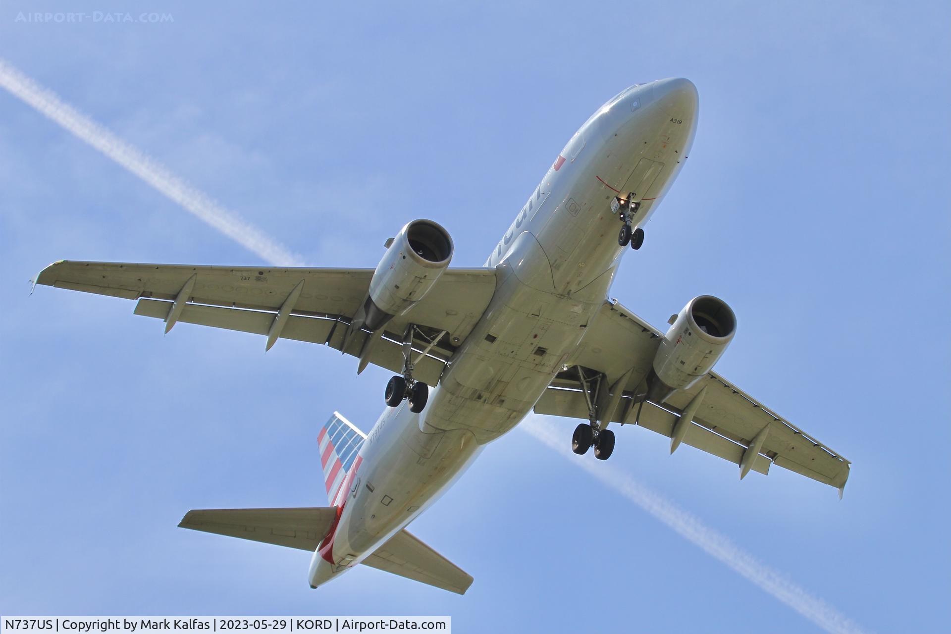 N737US, 2000 Airbus A319-112 C/N 1245, American Airlines A319 N737US AA2828 JAX-ORD, on approach 10C KORD