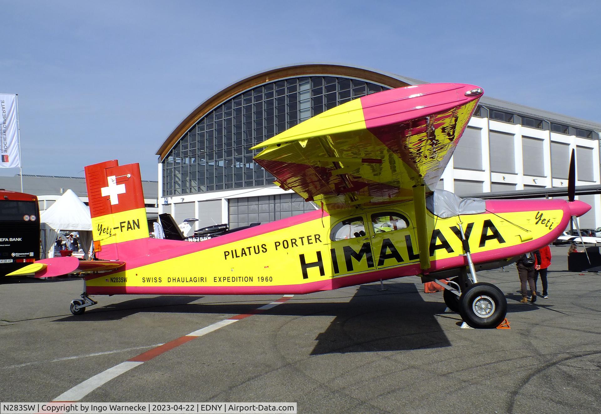 N283SW, 1962 Pilatus PC-6/350-H2 C/N 540, Pilatus PC-6/350-H2 Porter, displayed in the colours of HB-FAN of the Swiss Himalaya Expedition 1960, at the AERO 2023, Friedrichshafen