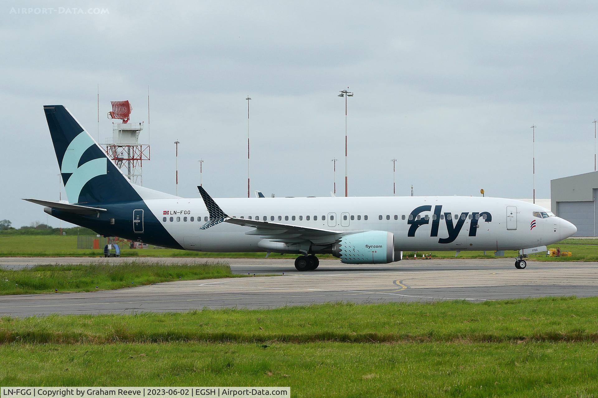 LN-FGG, 2021 Boeing 737-8 MAX C/N 43343, Just landed at Norwich.
