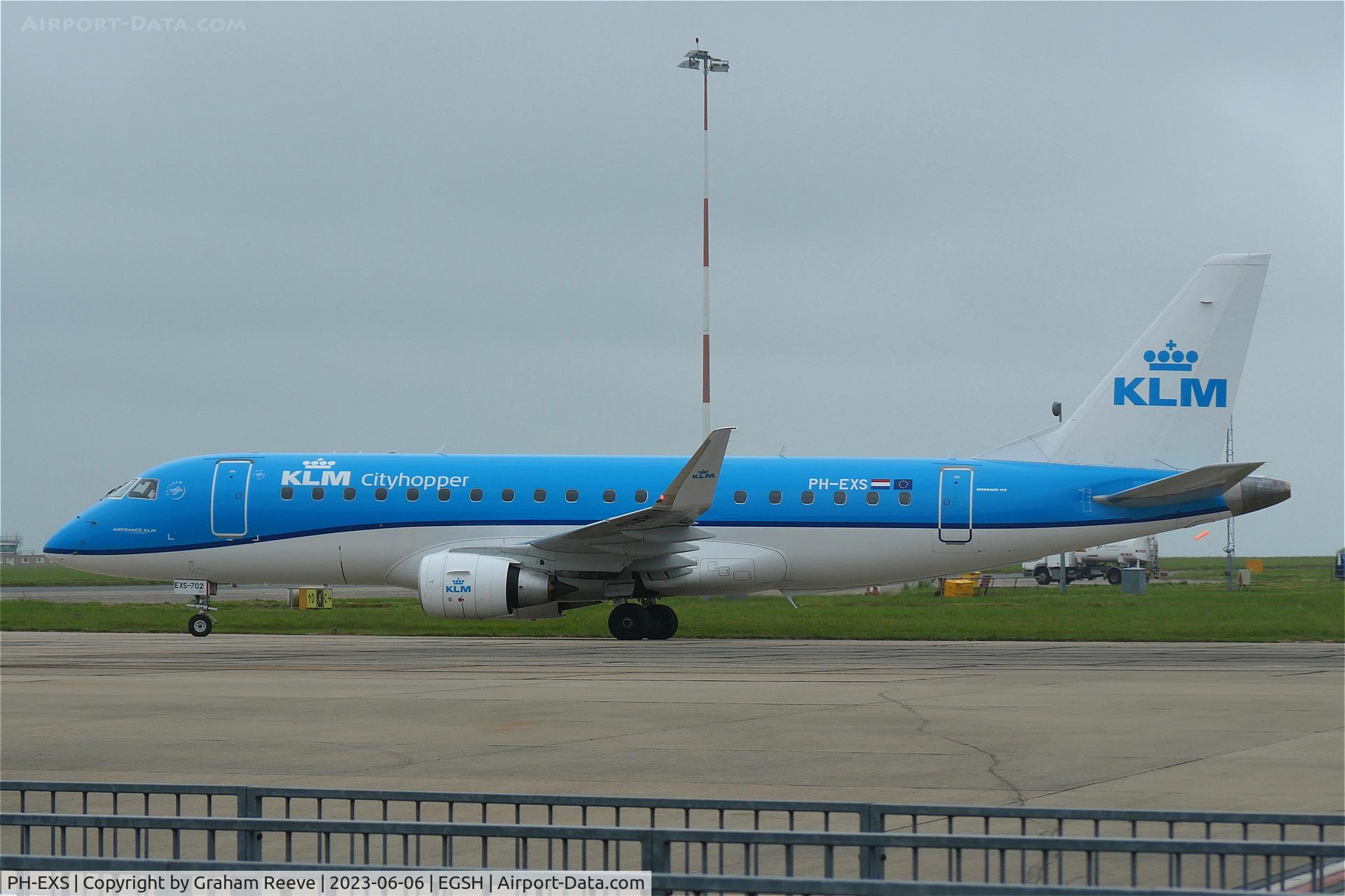 PH-EXS, 2017 Embraer 175STD (ERJ-170-200STD) C/N 17000702, Just landed at Norwich.