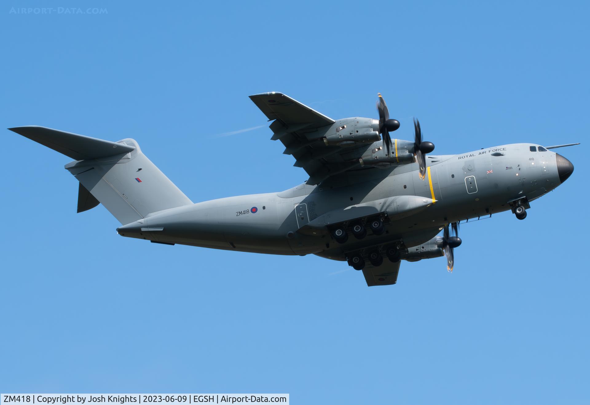 ZM418, 2018 Airbus A400M-180 Atlas C.1 C/N 056, Climbing Out From a Low Approach RWY09.