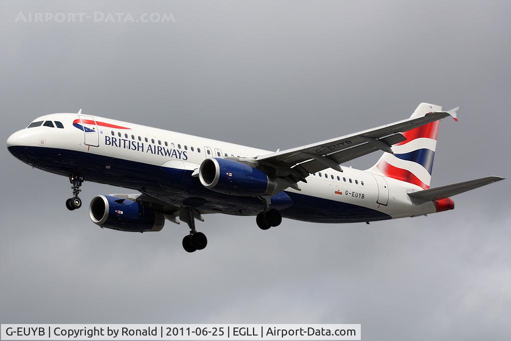 G-EUYB, 2008 Airbus A320-232 C/N 3703, at lhr