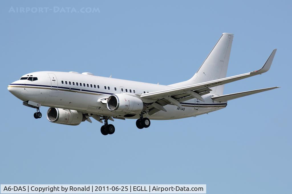 A6-DAS, 2000 Boeing 737-7Z5 BBJ C/N 29858, at lhr