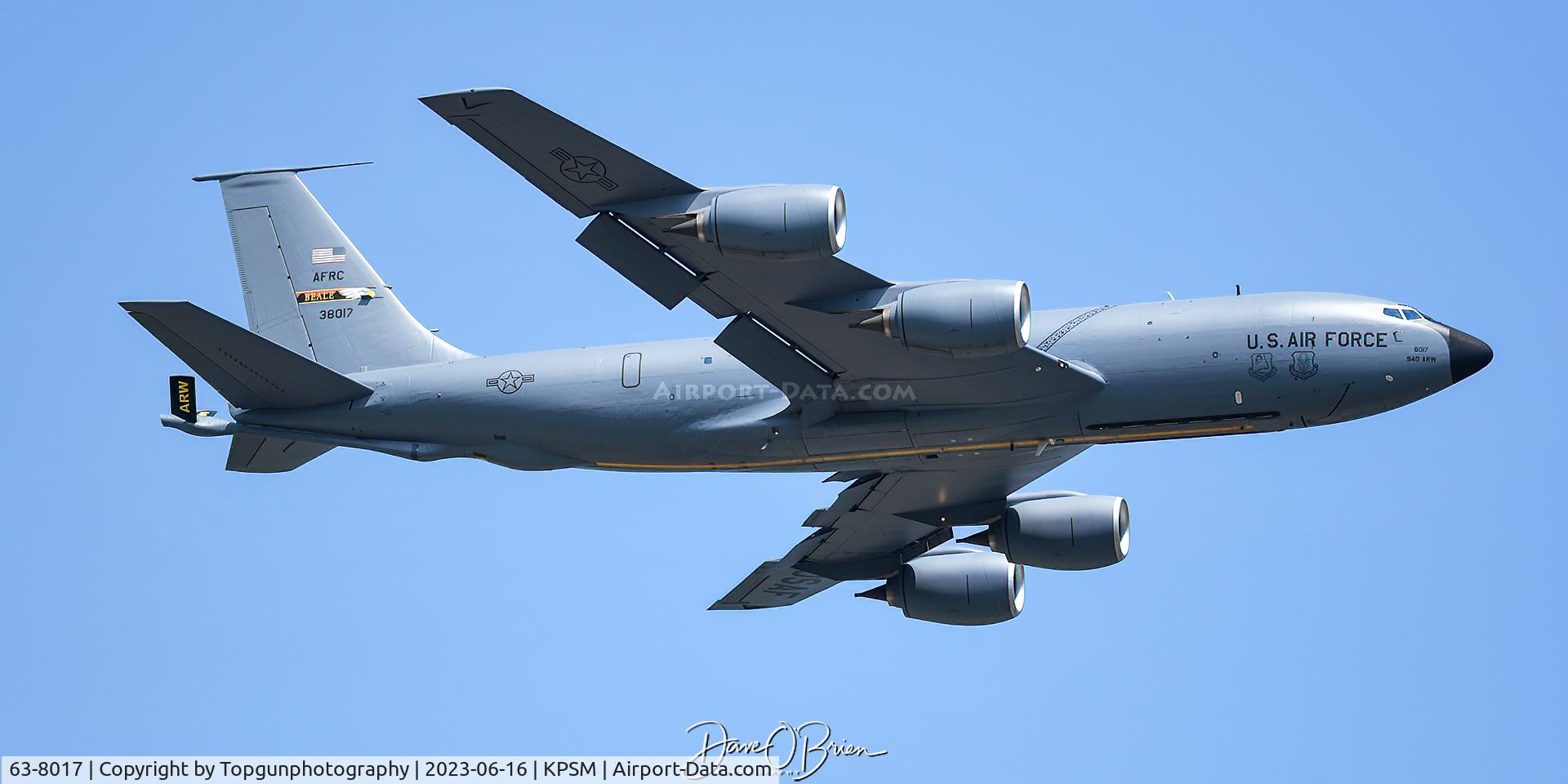 63-8017, 1963 Boeing KC-135R Stratotanker C/N 18634, FLAM31 of the 910th ARW departs to meet up with the E-4B to drag across the Atlantic ocean