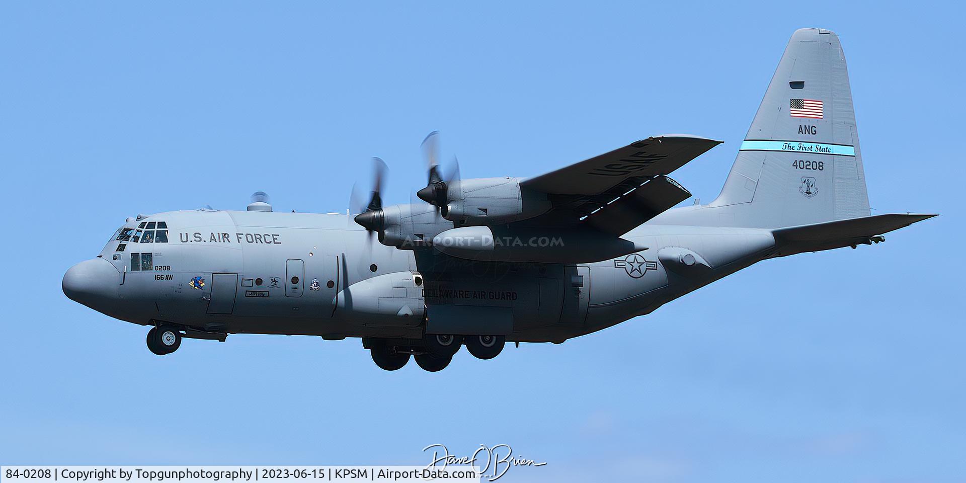 84-0208, 1984 Lockheed C-130H Hercules C/N 382-5046, SKIER08 working RW34 at KPSM