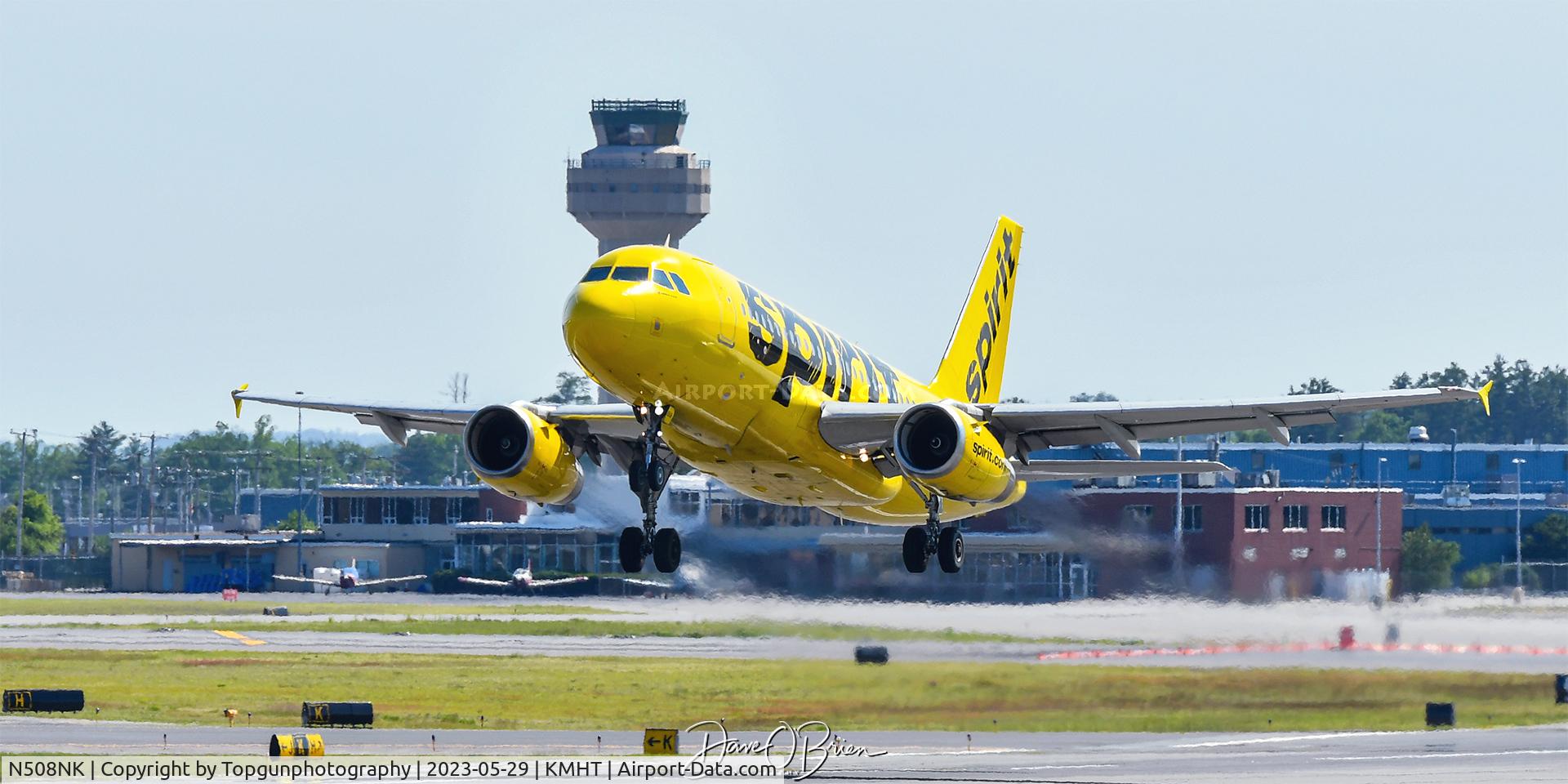 N508NK, 2005 Airbus A319-132 C/N 2567, Spirit Airlines climbing out of Manchester NH