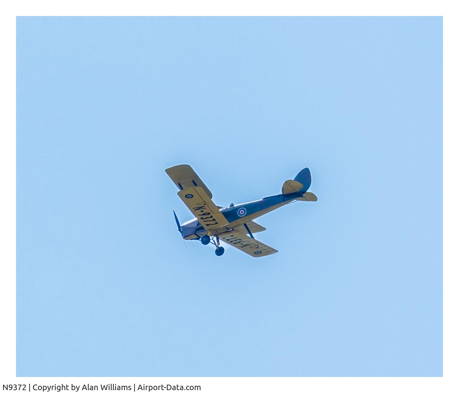 N9372, 1939 De Havilland DH-82A Tiger Moth II C/N 82442, Photographed flying overhead at Staveley Nature Reserve in North Yorkshire (54°3'46.147