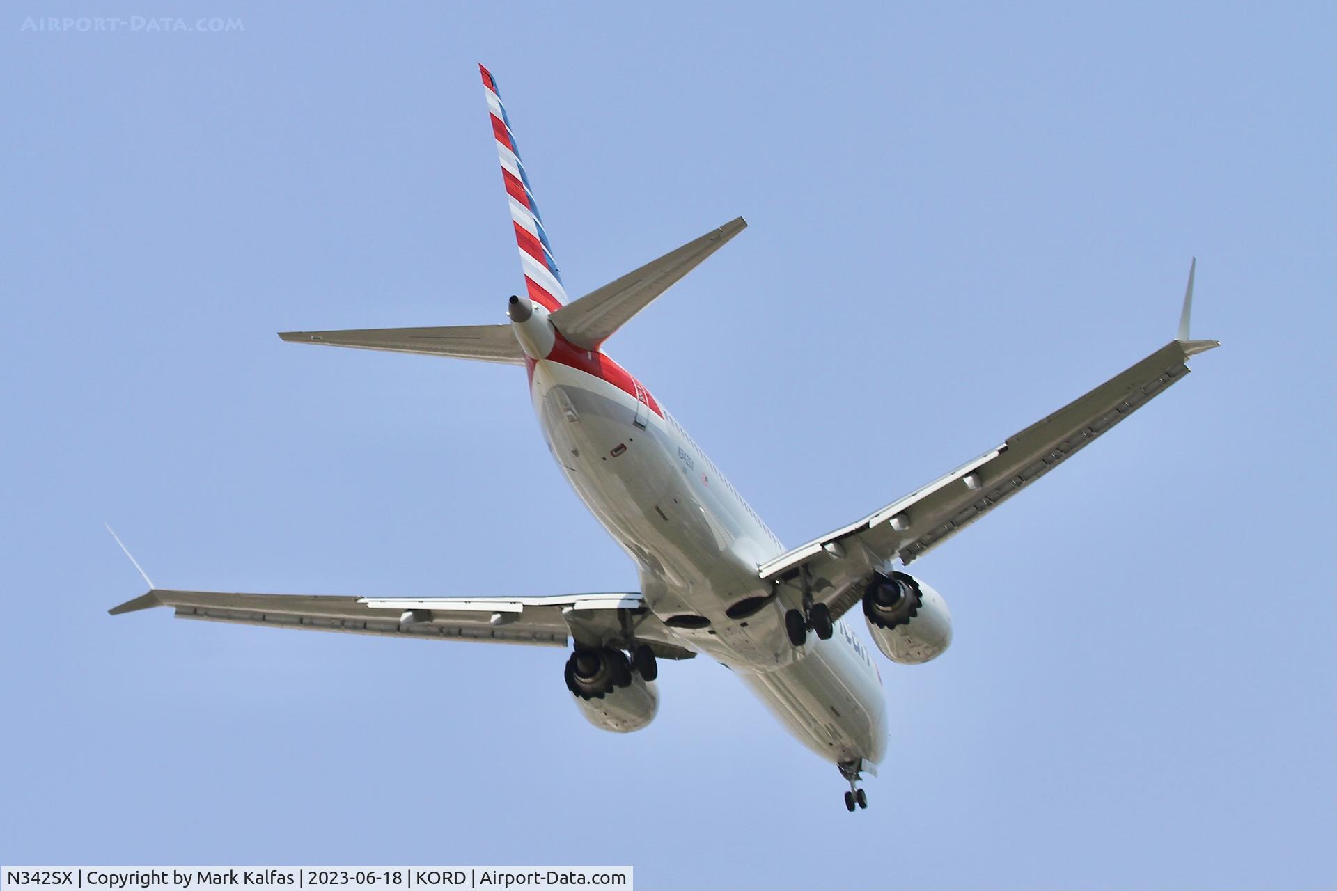 N342SX, 2023 Boeing 737-8 MAX C/N 67991, American Airlines B38M N342SX operating as AA2590 from SNA to ORD, on approach to 10L KORD