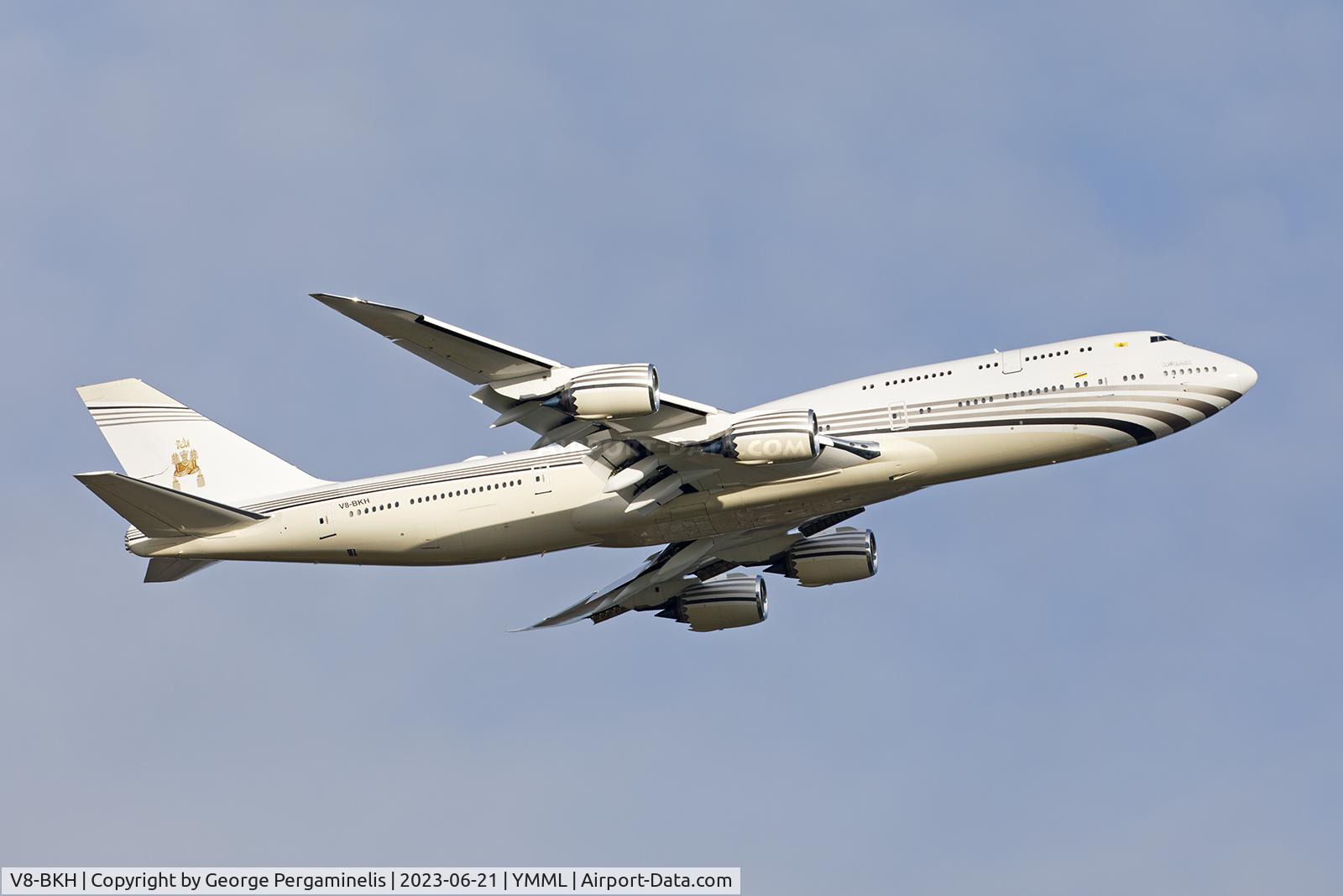 V8-BKH, 2012 Boeing 747-8LQ BBJ C/N 41060, Departing runway 34.