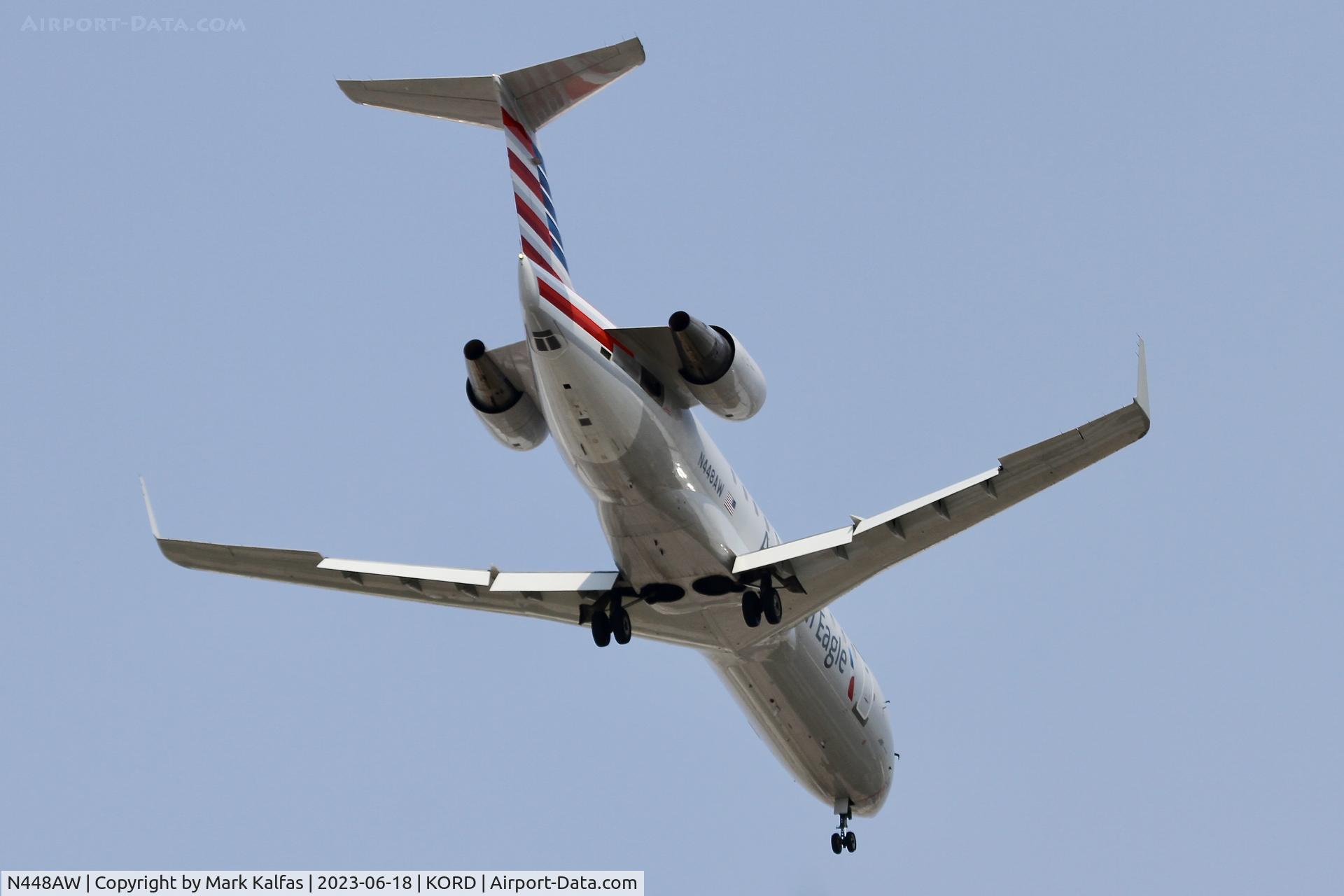 N448AW, 2003 Bombardier CRJ-200LR (CL-600-2B19) C/N 7814, Air Wisconsin/ American Eagle CRJ2 N448AW operating as AWI6201 from MLI to ORD, on approach to 10L KORD