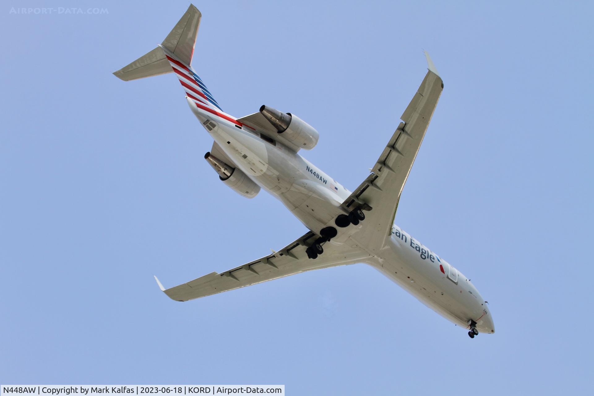 N448AW, 2003 Bombardier CRJ-200LR (CL-600-2B19) C/N 7814, Air Wisconsin/ American Eagle CRJ2 N448AW operating as AWI6201 from MLI to ORD, on approach to 10L KORD