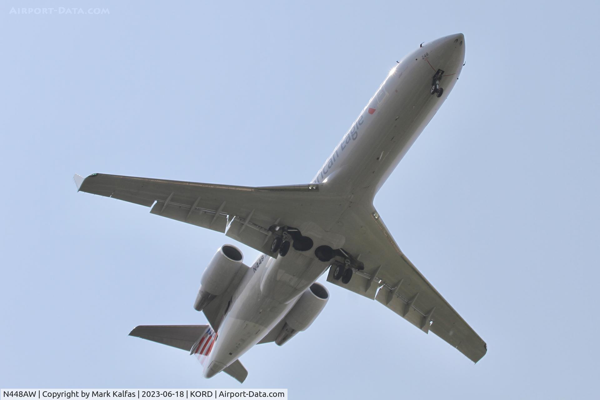 N448AW, 2003 Bombardier CRJ-200LR (CL-600-2B19) C/N 7814, Air Wisconsin/ American Eagle CRJ2 N448AW operating as AWI6201 from MLI to ORD, on approach to 10L KORD