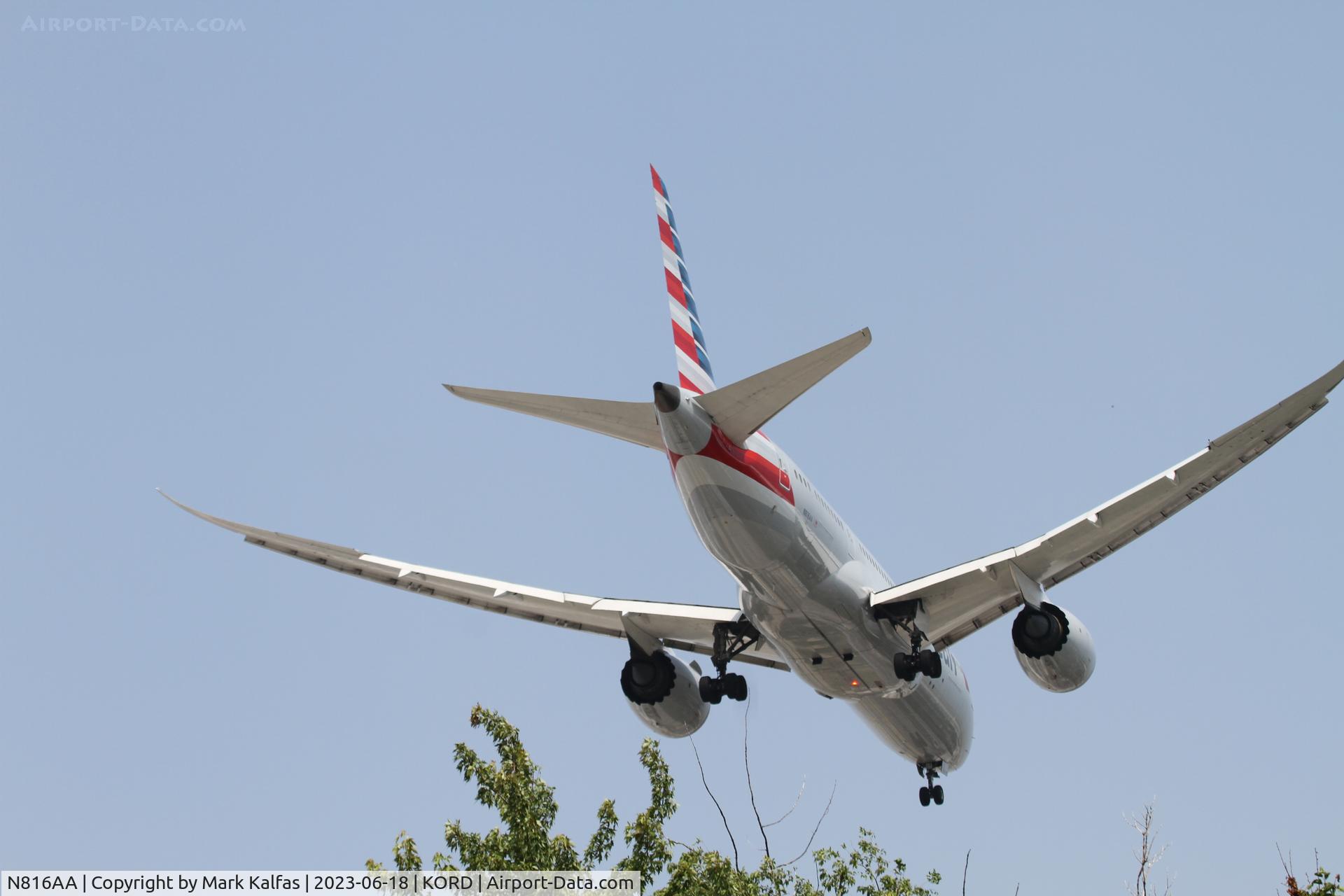 N816AA, 2016 Boeing 787-8 Dreamliner Dreamliner C/N 40634, American Airlines B788 N816AA operating as  AA41 from BCN to ORD, on approach to 10L KORD