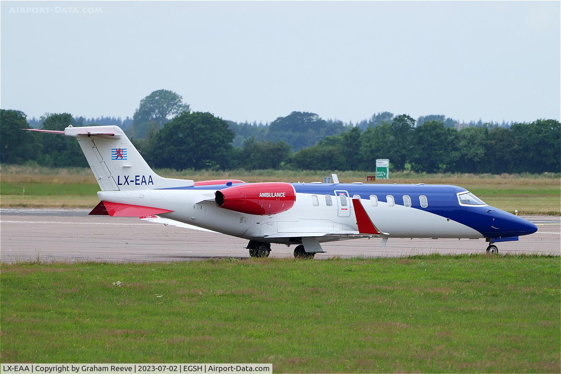 LX-EAA, 2006 Learjet 45 C/N 321, Departing from Norwich.