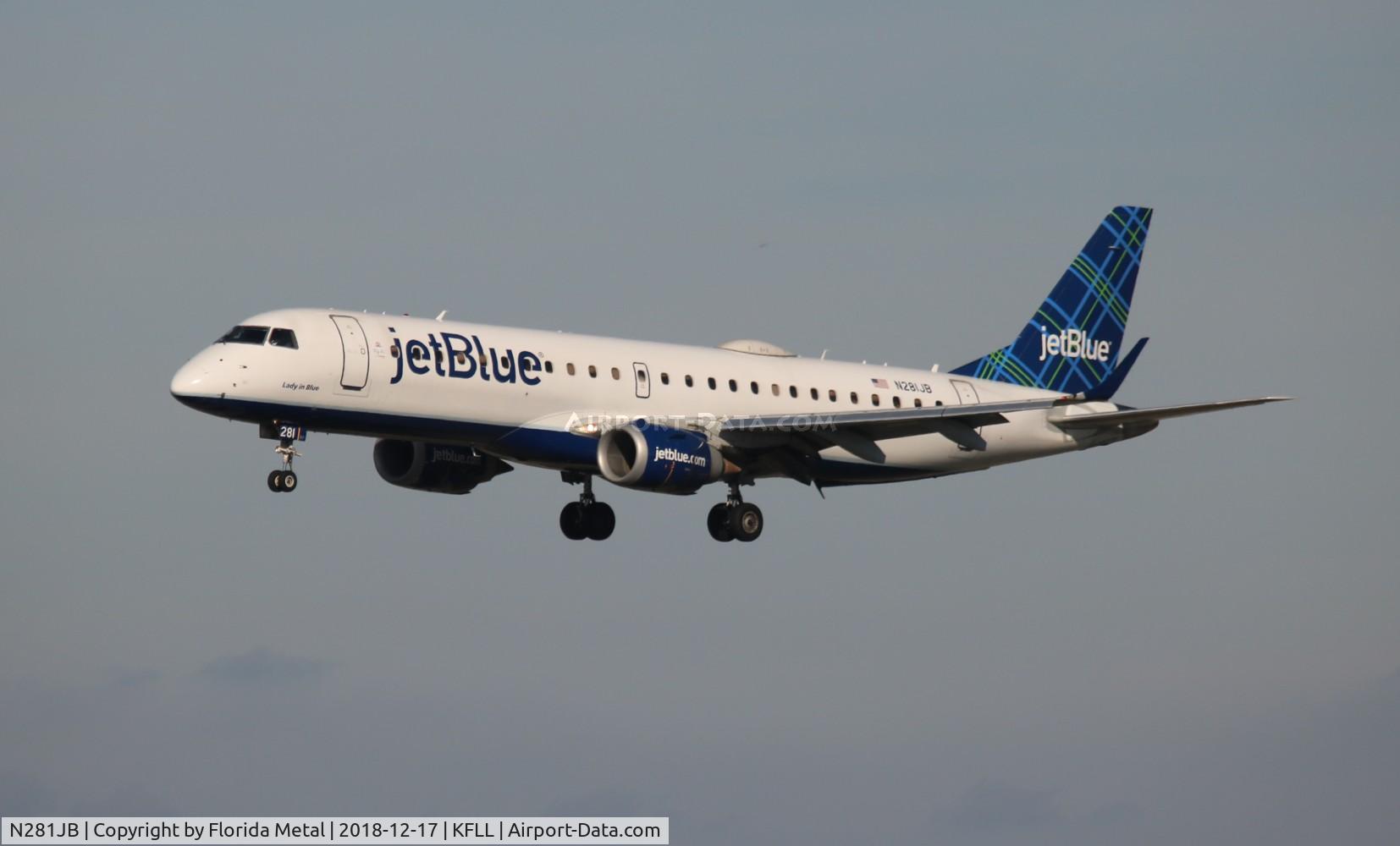 N281JB, 2007 Embraer 190AR (ERJ-190-100IGW) C/N 19000103, JBU E190 zx FLL 28R