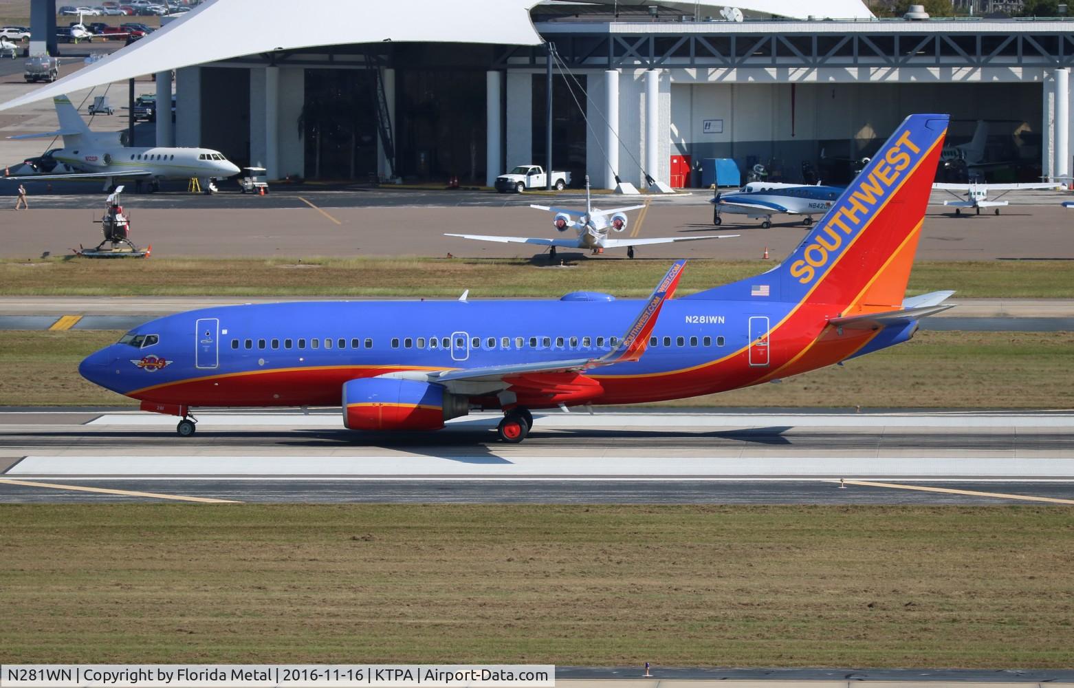 N281WN, 2007 Boeing 737-7H4 C/N 36528, SWA 737 canyon blue zx TPA 1R
