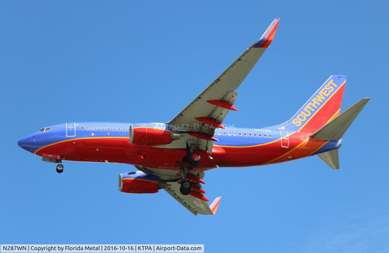 N287WN, 2007 Boeing 737-7H4 C/N 32537, SWA 737 canyon blue zx TPA 1L