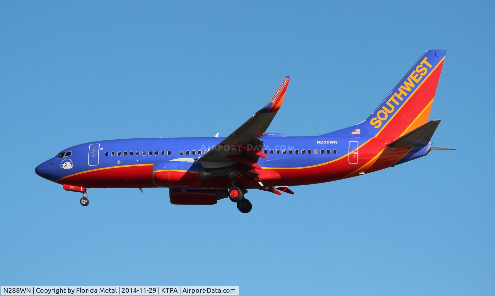 N288WN, 2007 Boeing 737-7H4 C/N 36611, SWA 737 canyon blue zx TPA 1L