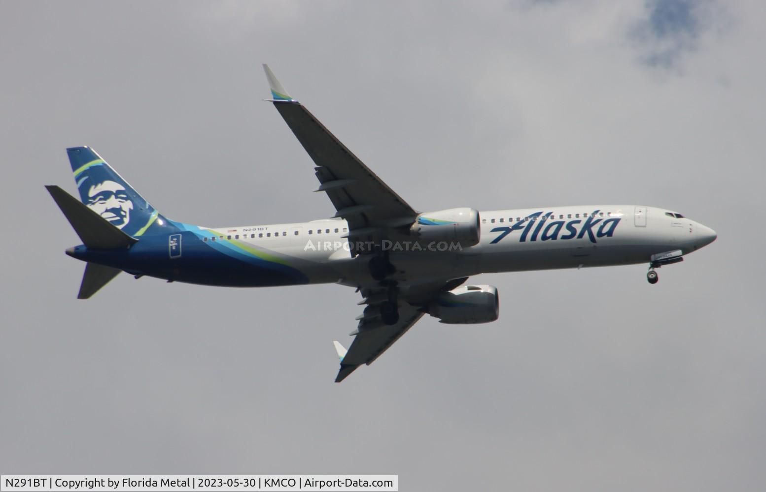 N291BT, Boeing 737-9 MAX C/N 44086, ASA 737-9 MAX zx SFO-MCO.  Formerly N920AK but renumbered  in dedication to CEO Brad Tilden