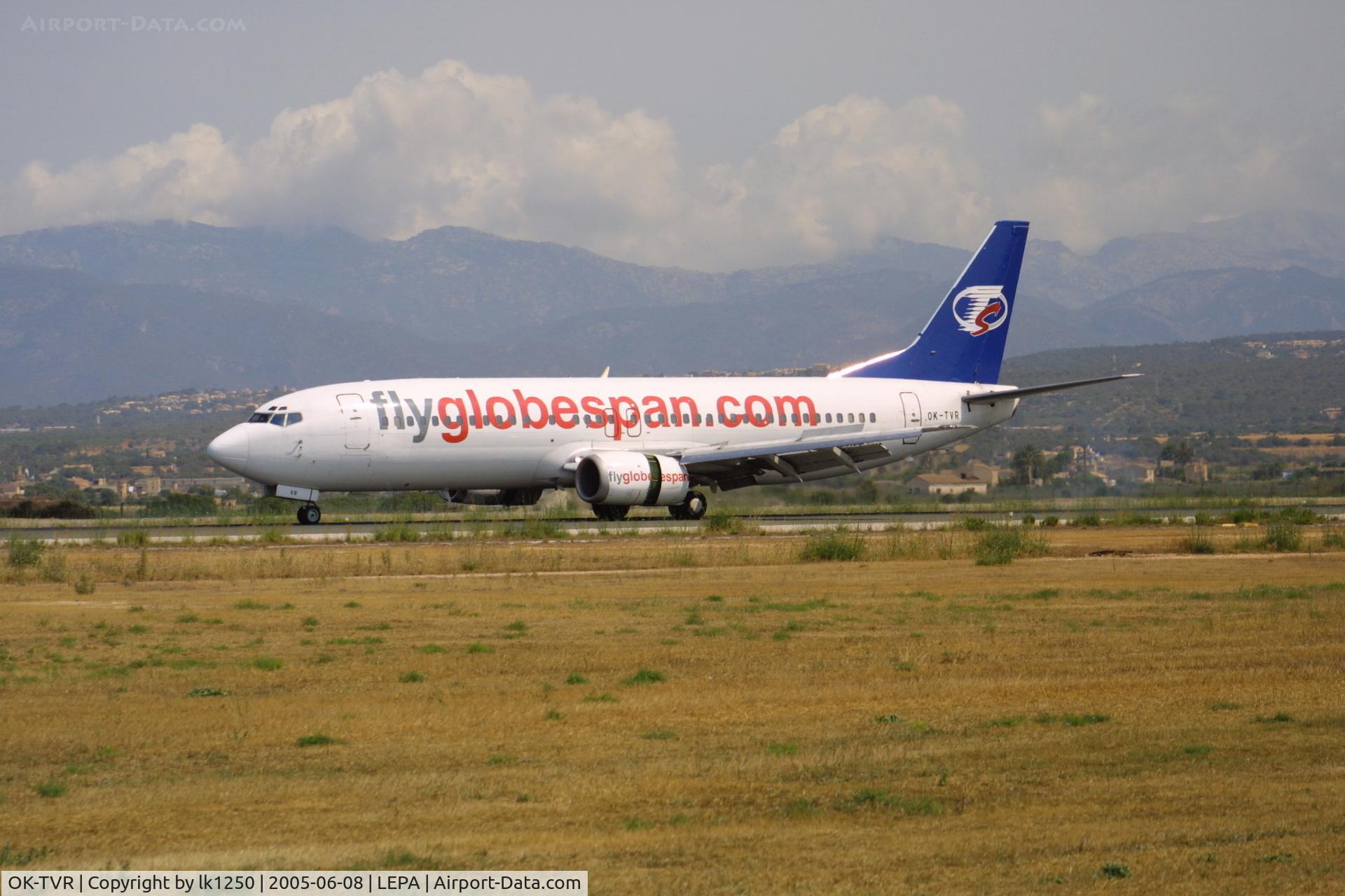 OK-TVR, 1988 Boeing 737-4Y0 C/N 23870, This Boeing 737-400 flies for Fly Globespan. The Travel Service tail is still visible