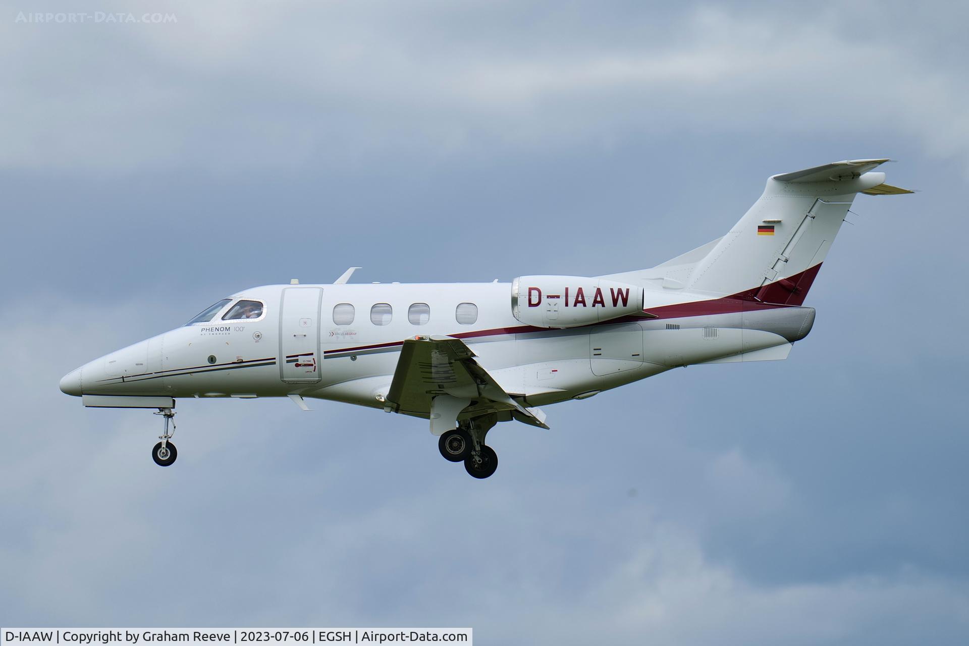 D-IAAW, 2011 Embraer EMB-500 Phenom 100 C/N 50000245, Landing at Norwich.