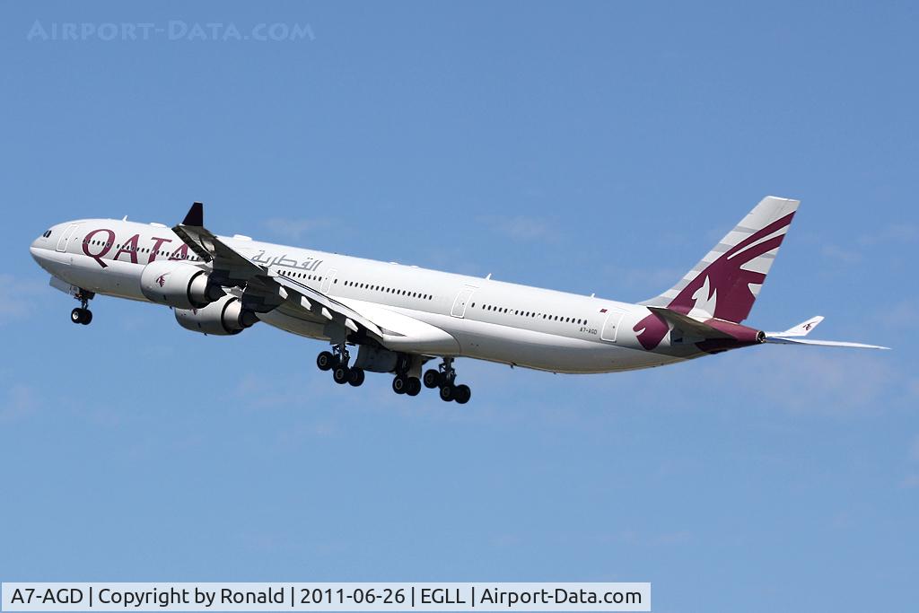 A7-AGD, 2007 Airbus A340-642X C/N 798, at lhr