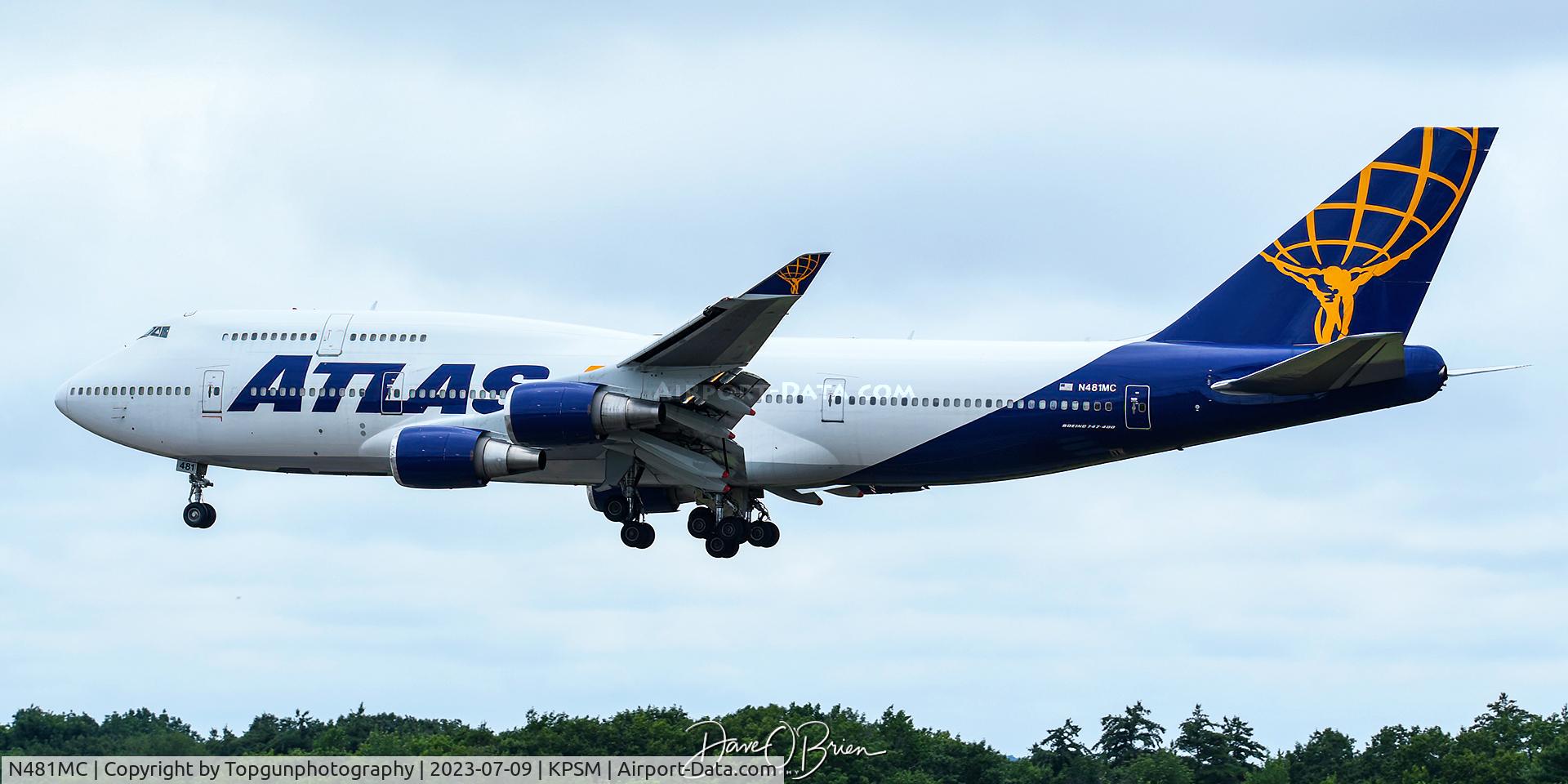 N481MC, 2001 Boeing 747-443 C/N 32339, GIANT8280 flying able to land at PSM after diverting to BWI due to heavy fog this morning.
