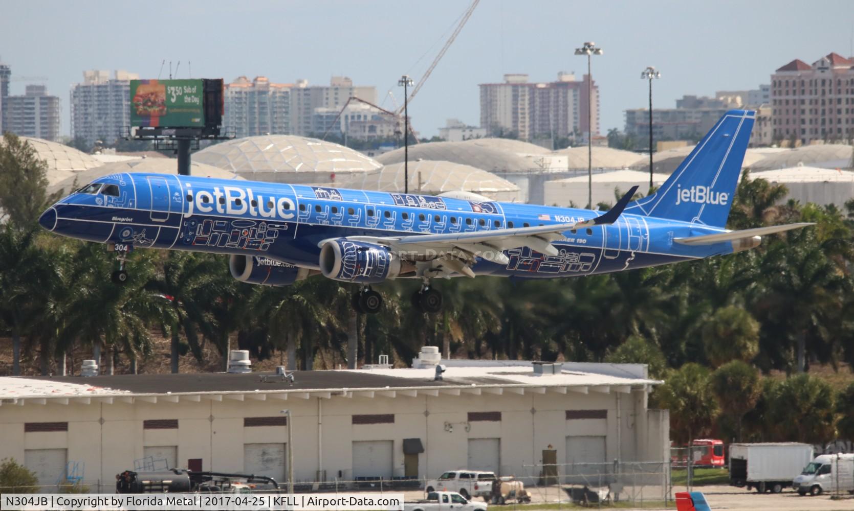 N304JB, 2009 Embraer ERJ-190-100 IGW 190AR C/N 19000257, JBU E190 blue print zx FLL
