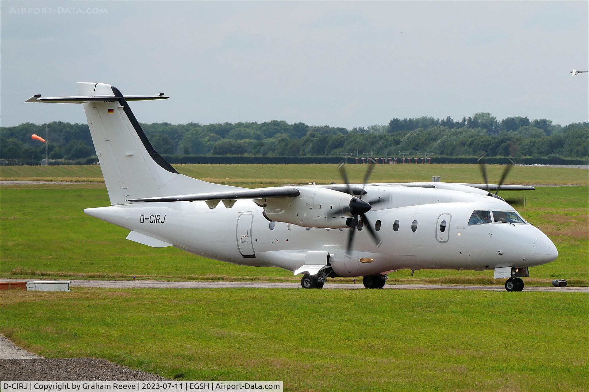 D-CIRJ, 1995 Dornier 328-100 C/N 3035, Departing from Norwich.