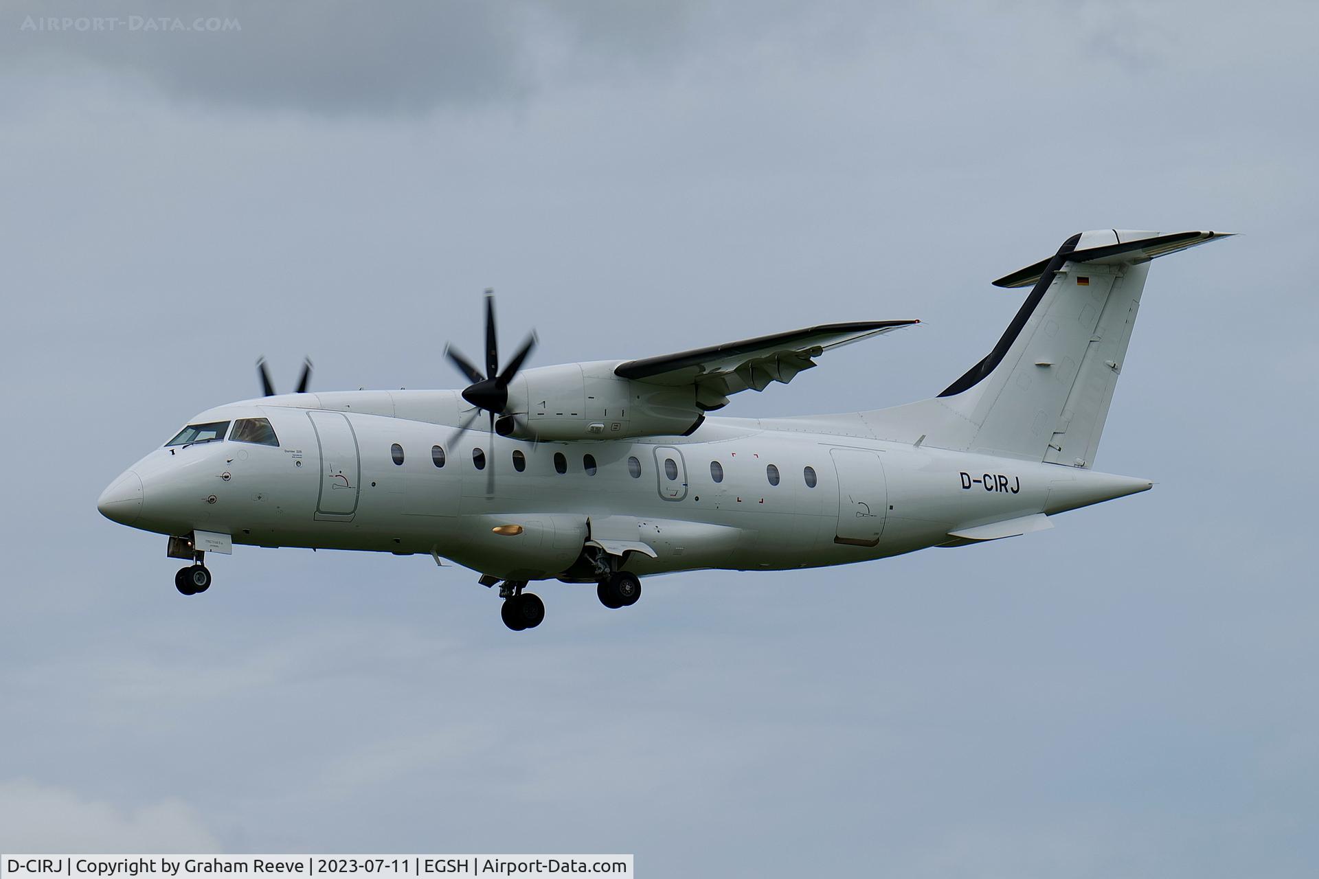 D-CIRJ, 1995 Dornier 328-100 C/N 3035, Landing at Norwich.