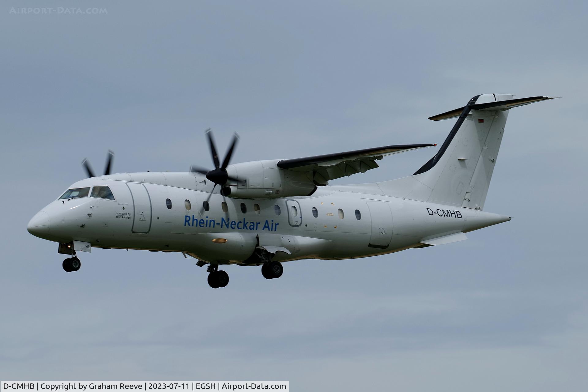 D-CMHB, 2001 Dornier 328-100 C/N 3110, Landing at Norwich.