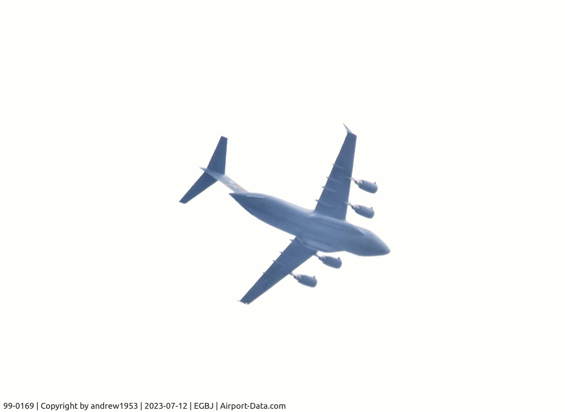 99-0169, 1999 Boeing C-17A Globemaster III C/N 50073/P-69, 99-0169 over Gloucestershire Airport.