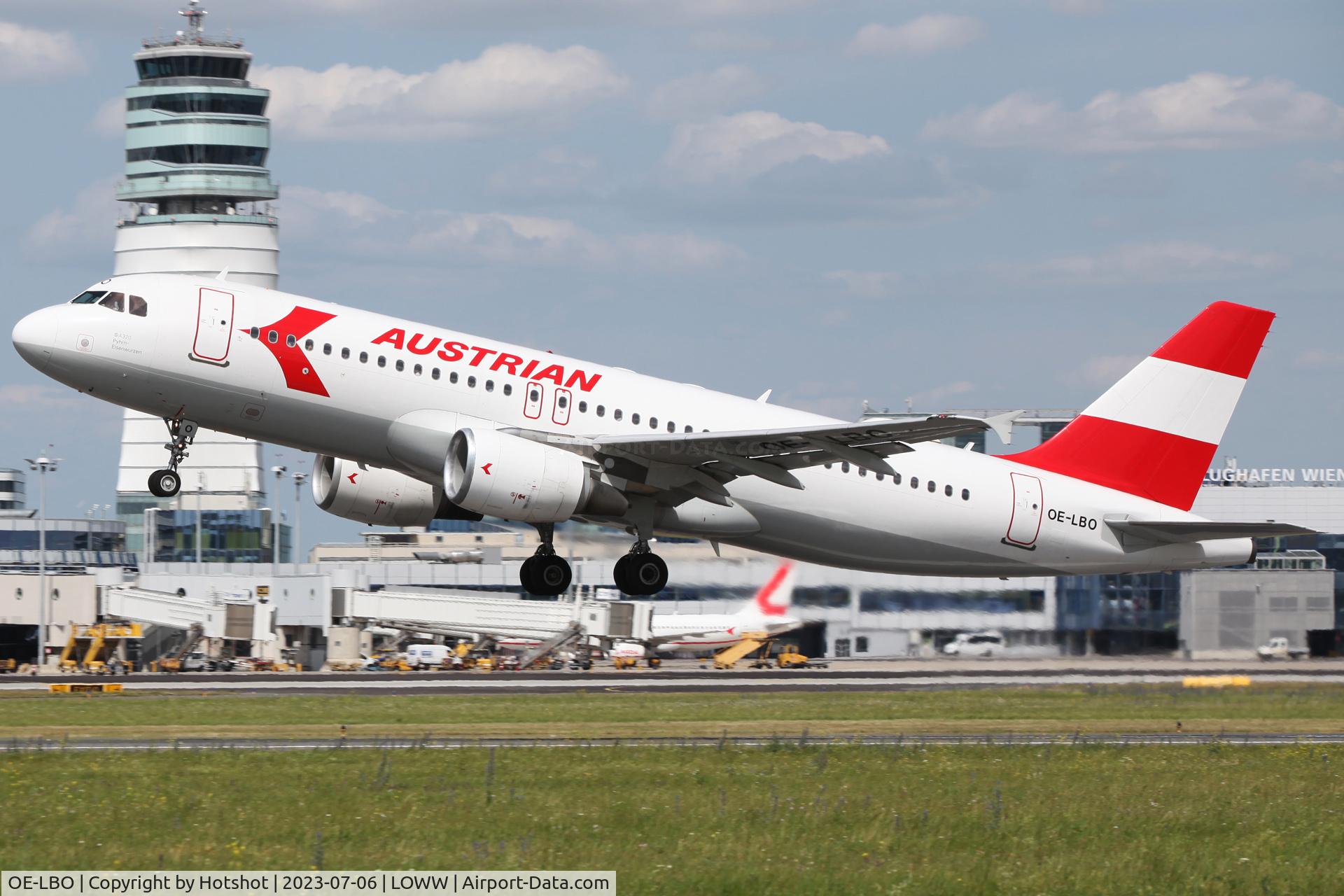 OE-LBO, 1998 Airbus A320-214 C/N 776, Lifting off in front of ATC tower
