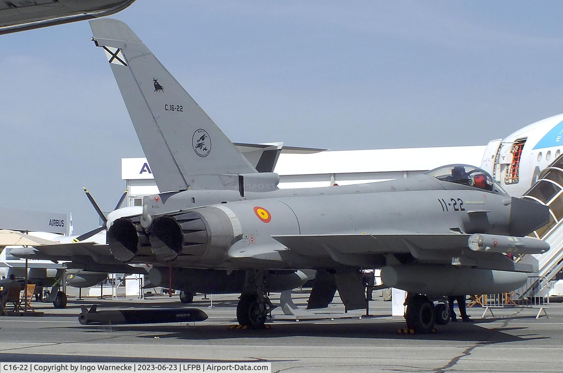C16-22, Eurofighter EF-2000 Typhoon S C/N SS002, Eurofighter EF2000 S of the Ejercito del Aire (Spanish Air Force) at the Aerosalon 2023, Paris