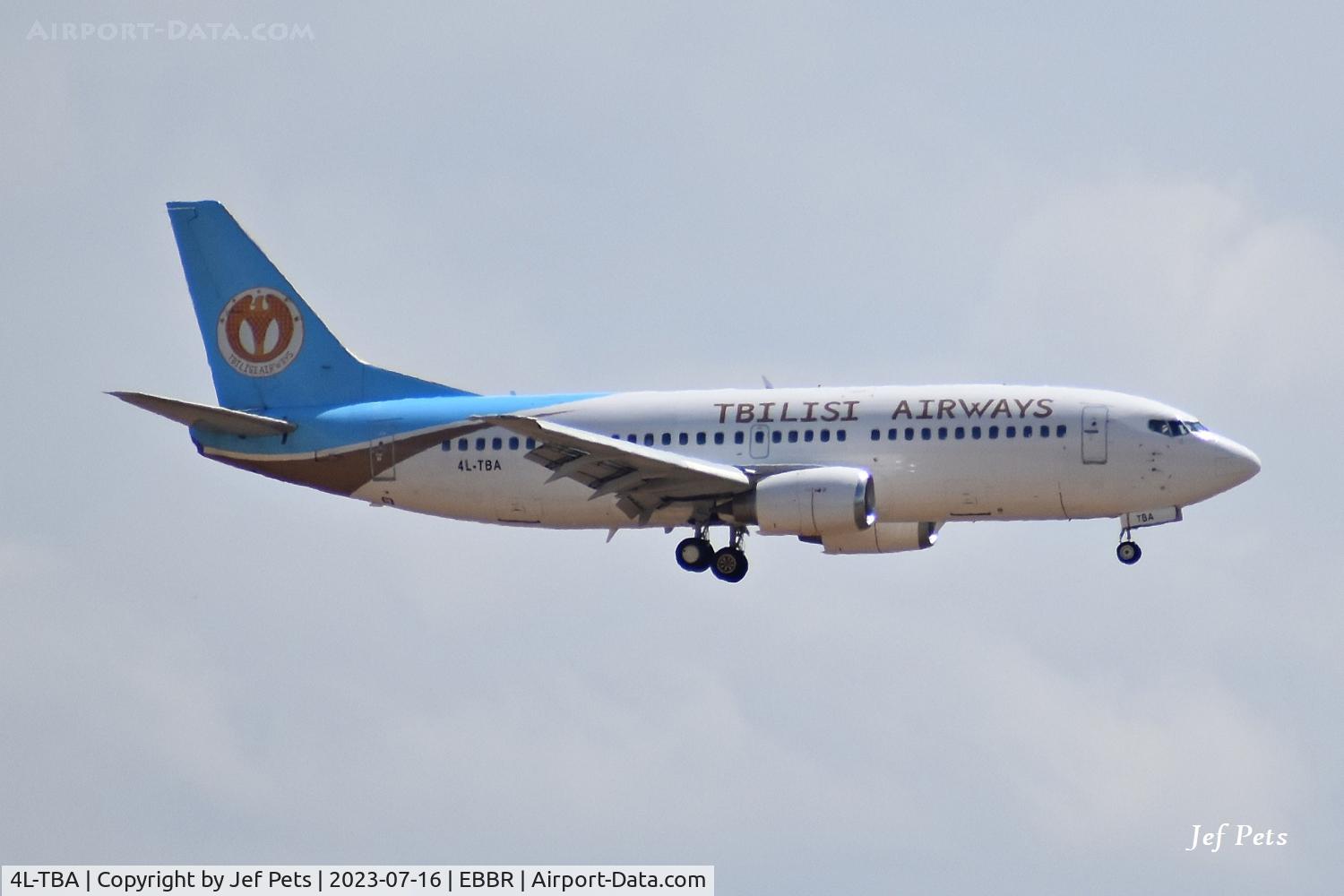 4L-TBA, 1997 Boeing 737-37Q C/N 28537, Landing at Brussels Airport.