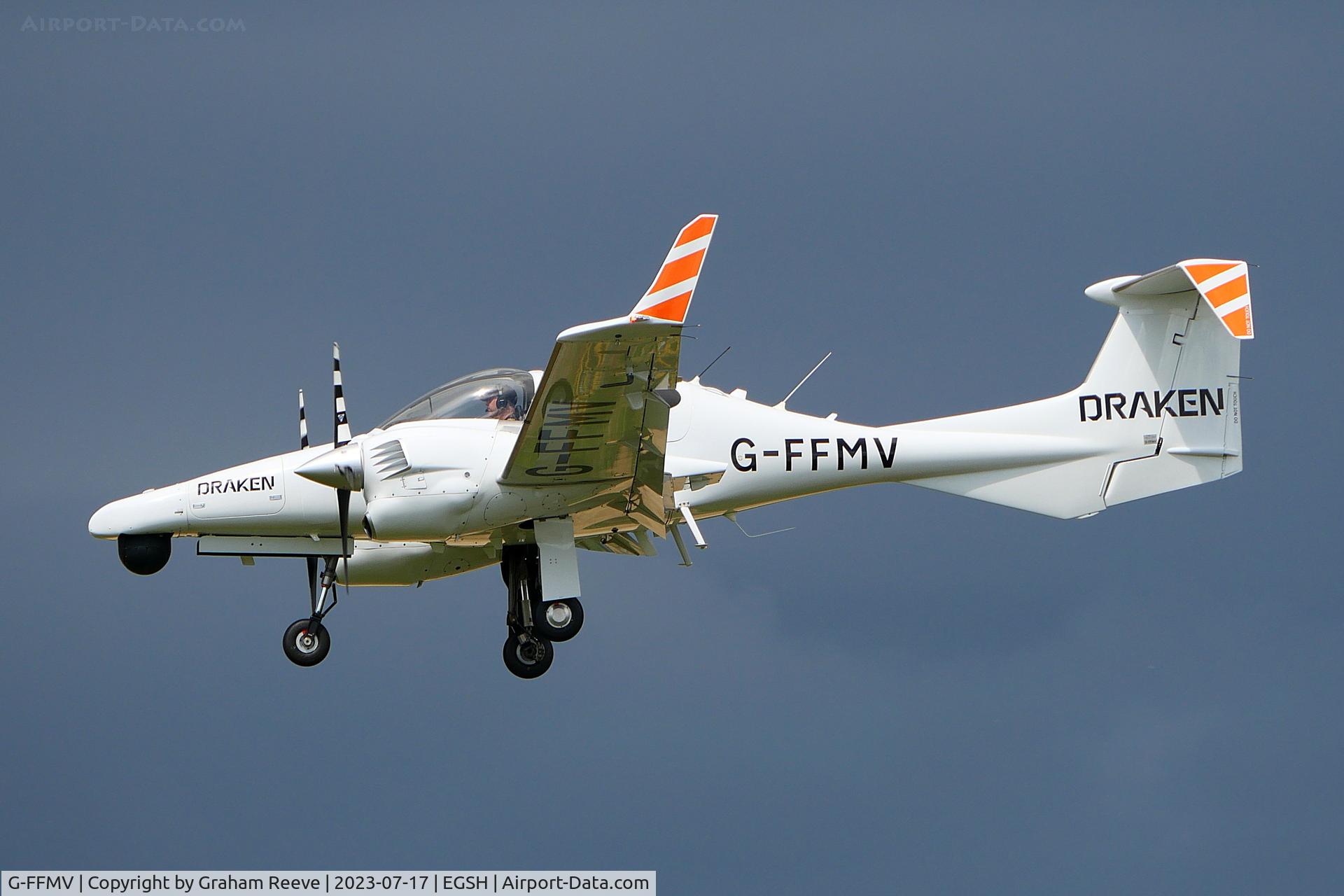 G-FFMV, 2013 Diamond DA-42NG Twin Star C/N 42.MN029, Landing at Norwich.