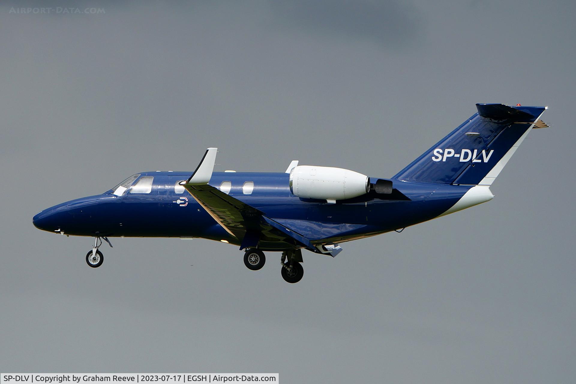 SP-DLV, 1998 Cessna 525 CitationJet CJ1 C/N 525-0279, Landing at Norwich.