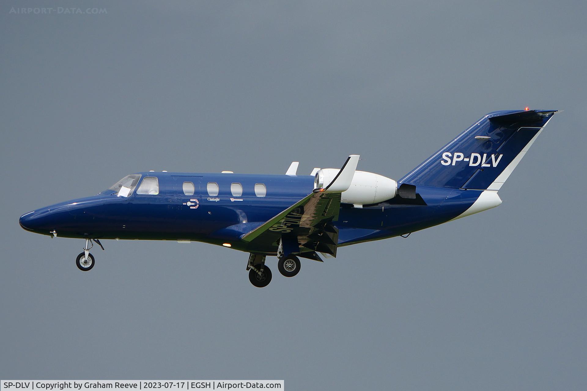 SP-DLV, 1998 Cessna 525 CitationJet CJ1 C/N 525-0279, Landing at Norwich.