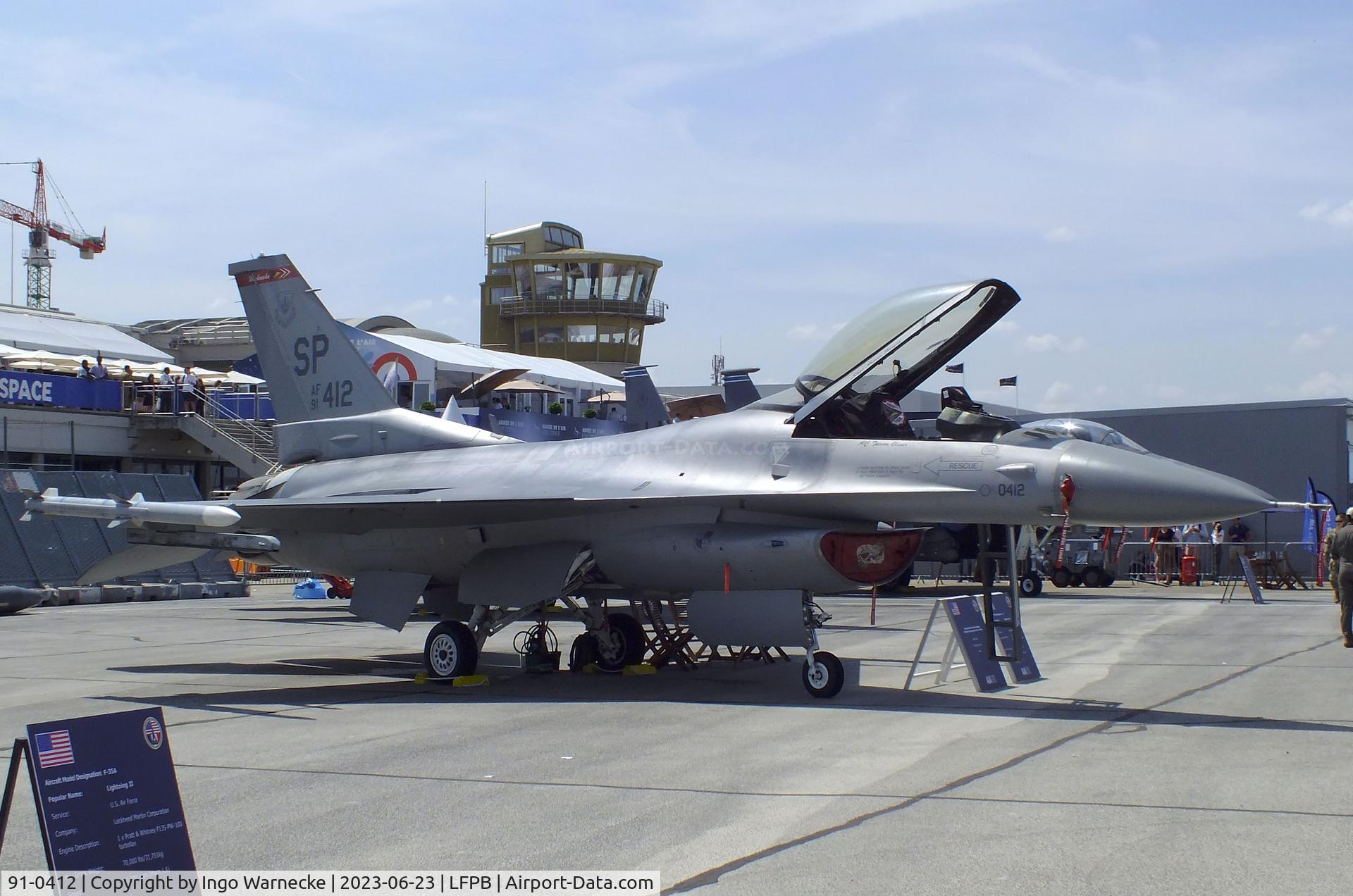 91-0412, 1991 General Dynamics F-16C Fighting Falcon C/N CC-110, General Dynamics F-16C Fighting Falcon of the USAF at the Aerosalon 2023, Paris