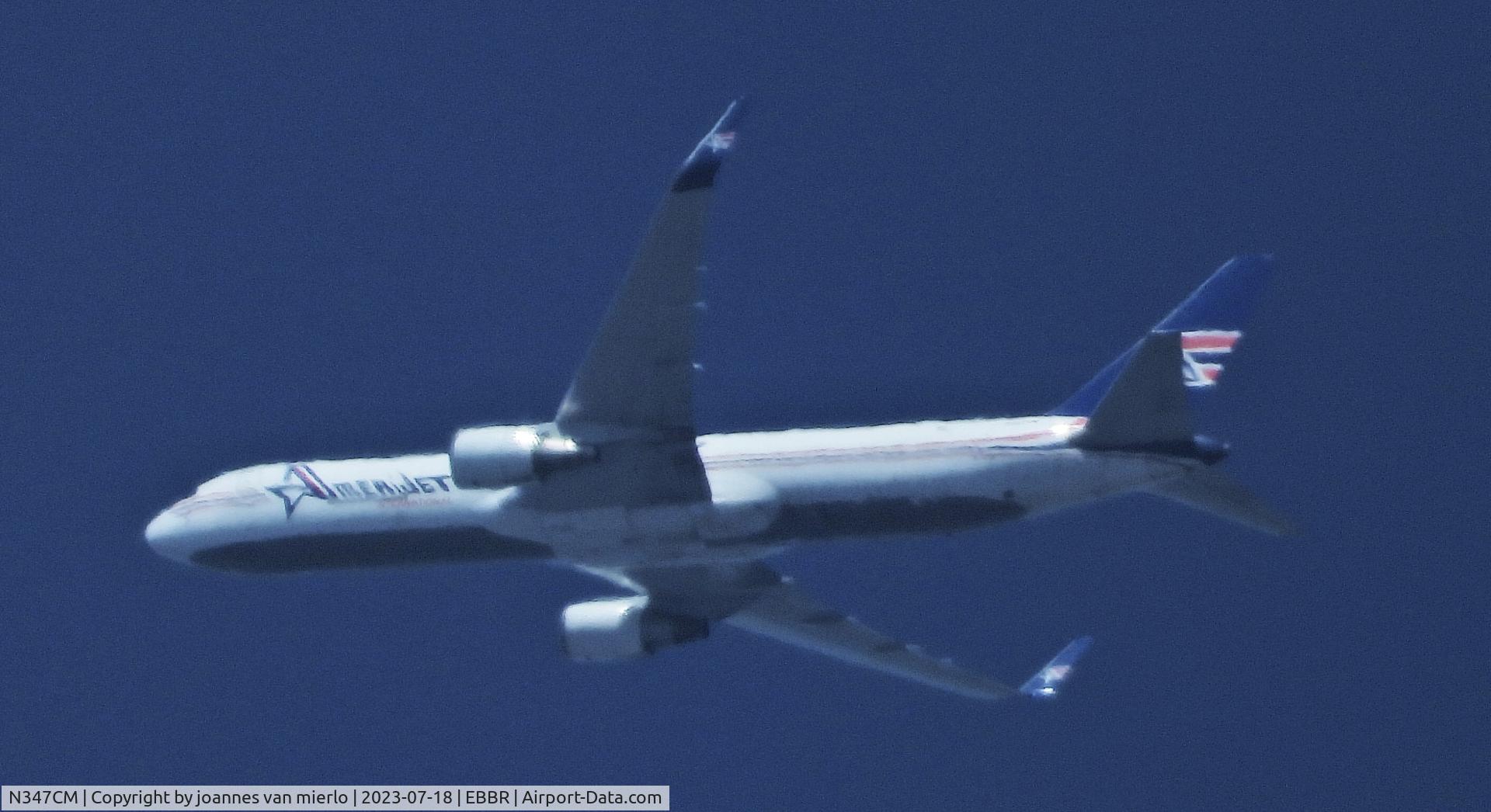 N347CM, 1993 Boeing 767-323 C/N 26995, Climbing out of Brussels