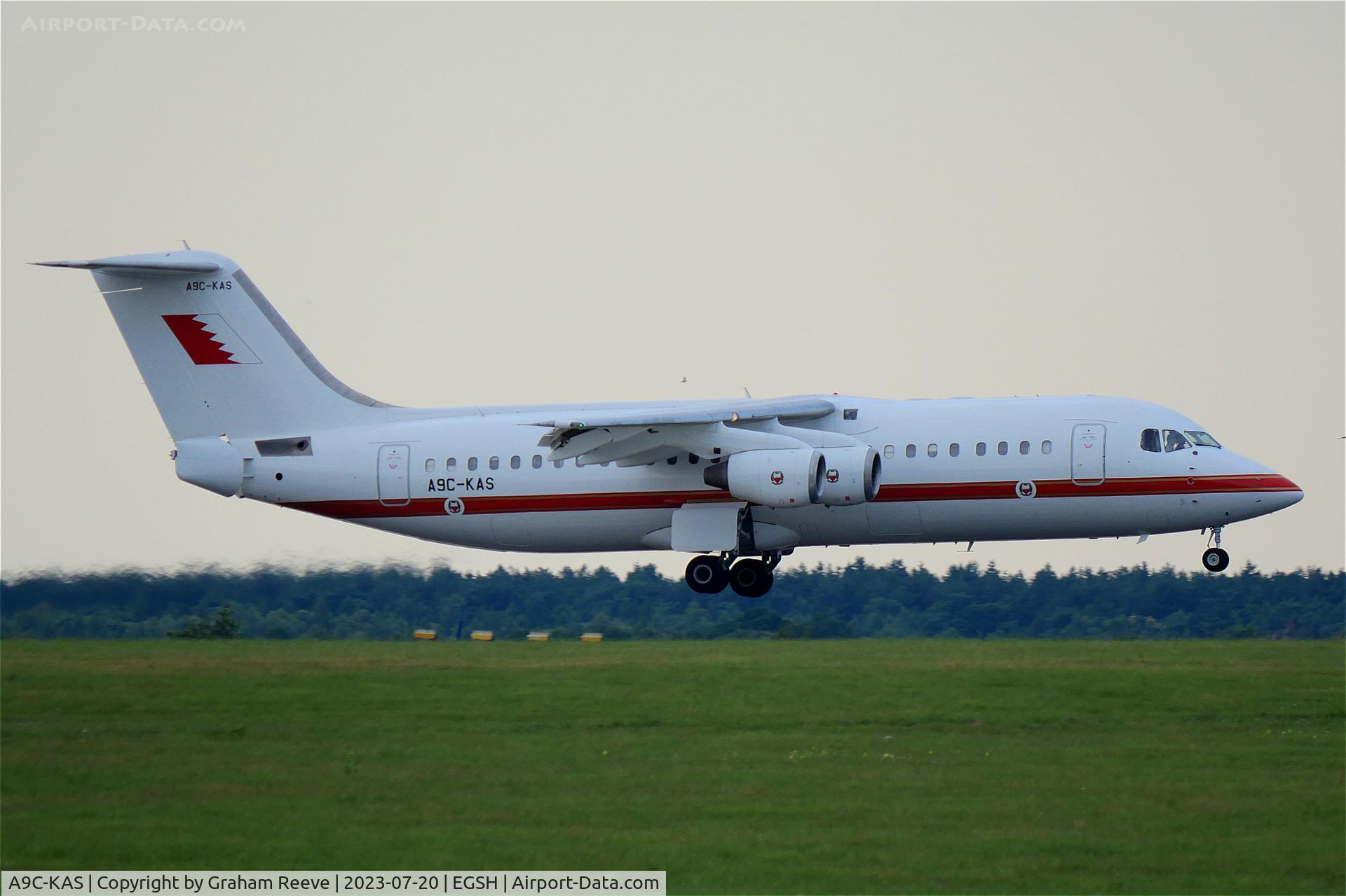 A9C-KAS, British Aerospace Avro 146-RJ100 C/N E3380, Landing at Norwich.